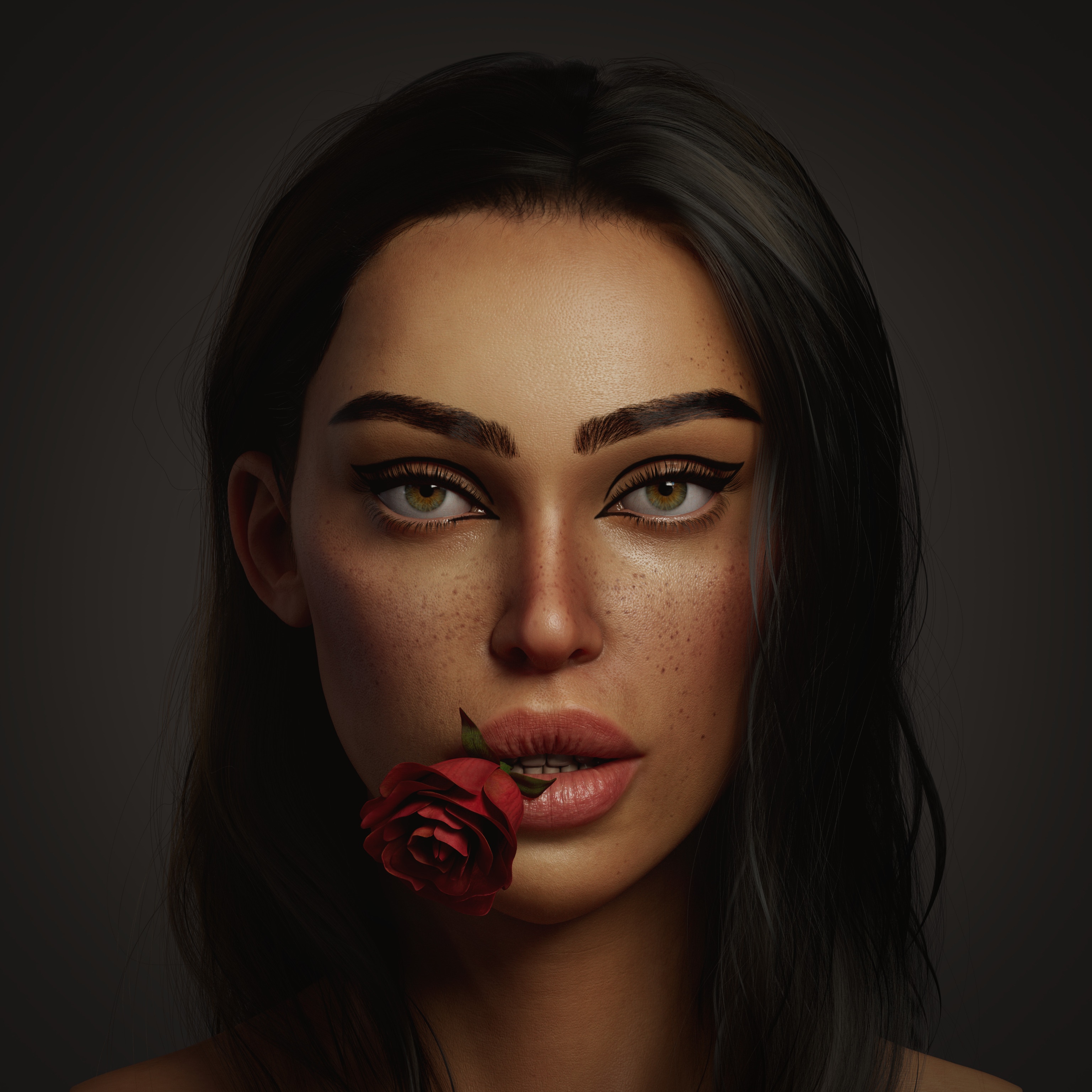 Digital art portrait of a woman with a rose HD Wallpaper