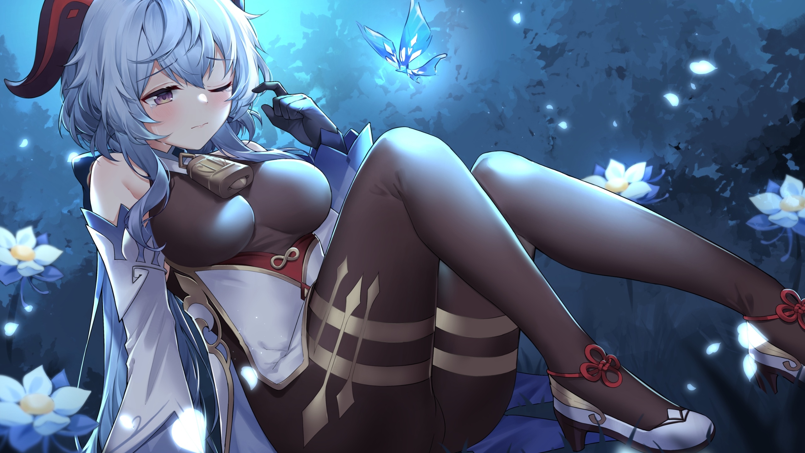 Ganyu from Genshin Impact with a butterfly HD Wallpaper