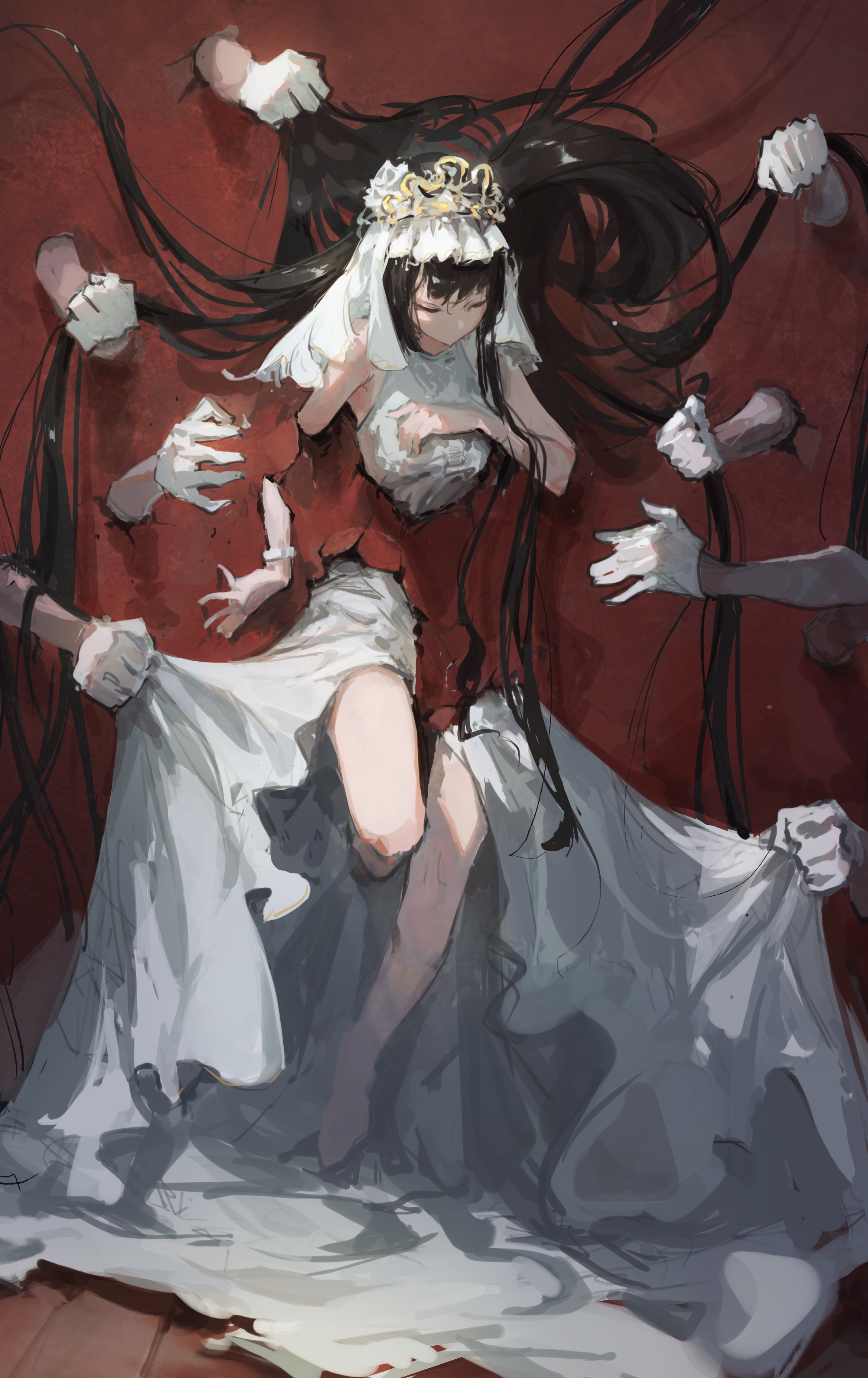 Bride surrounded by hands HD Phone Wallpaper