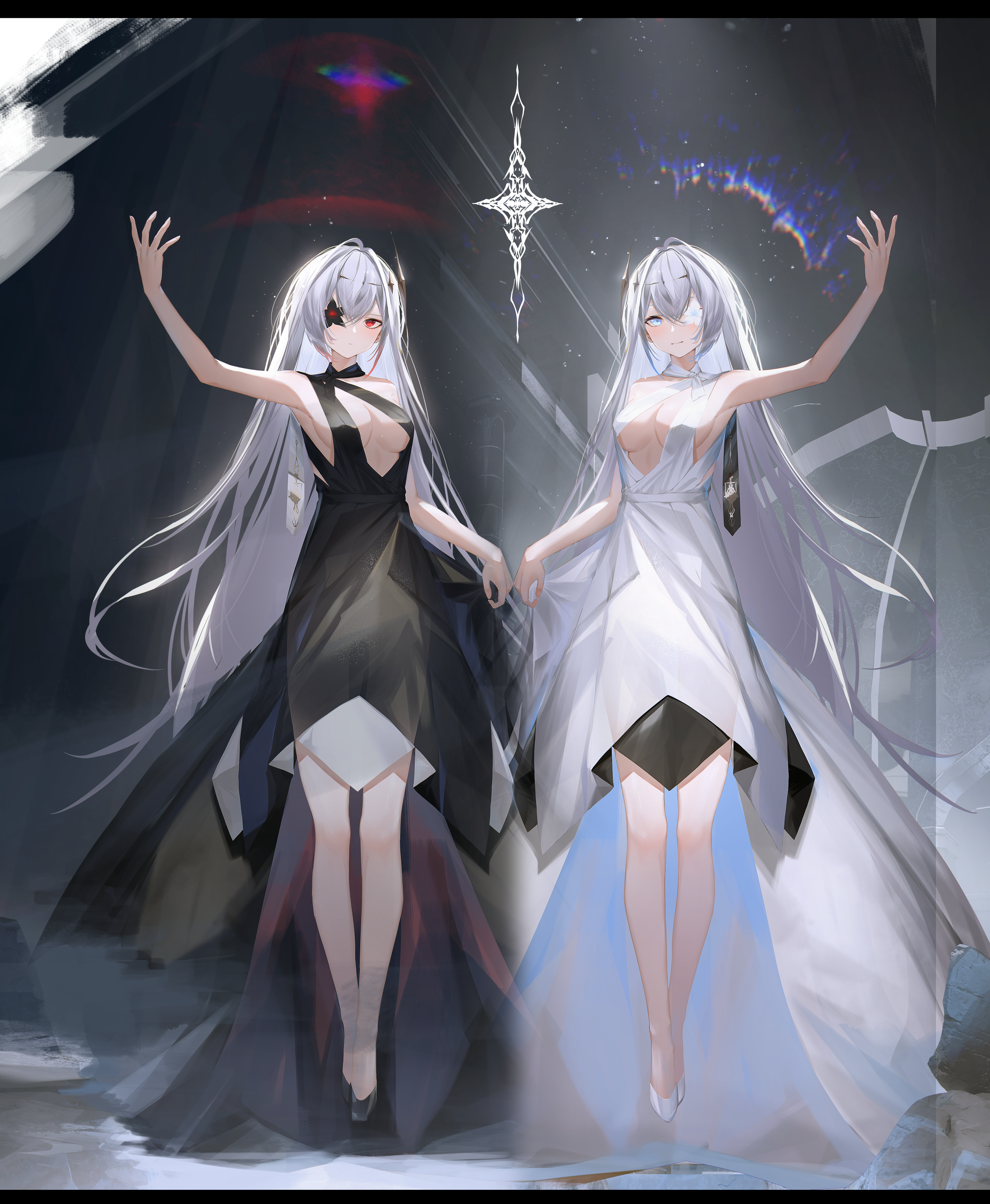 Azur Lane Emden twins in black and white dresses HD Phone Wallpaper
