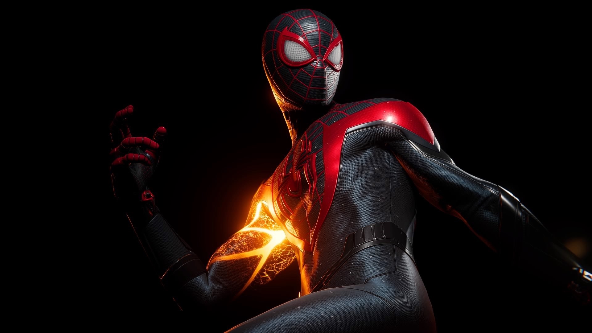 Spider-Man Miles Morales in black and red suit HD Wallpaper