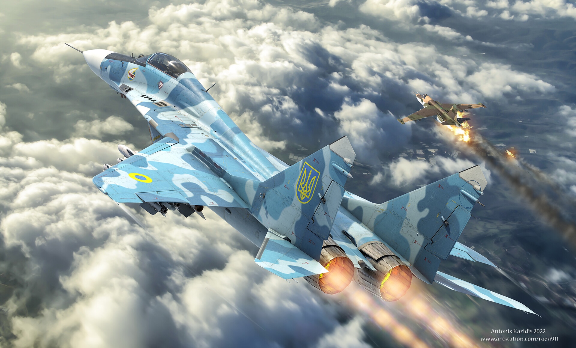 Ukrainian Air Force MiG-29 and SU-25 in combat HD Wallpaper