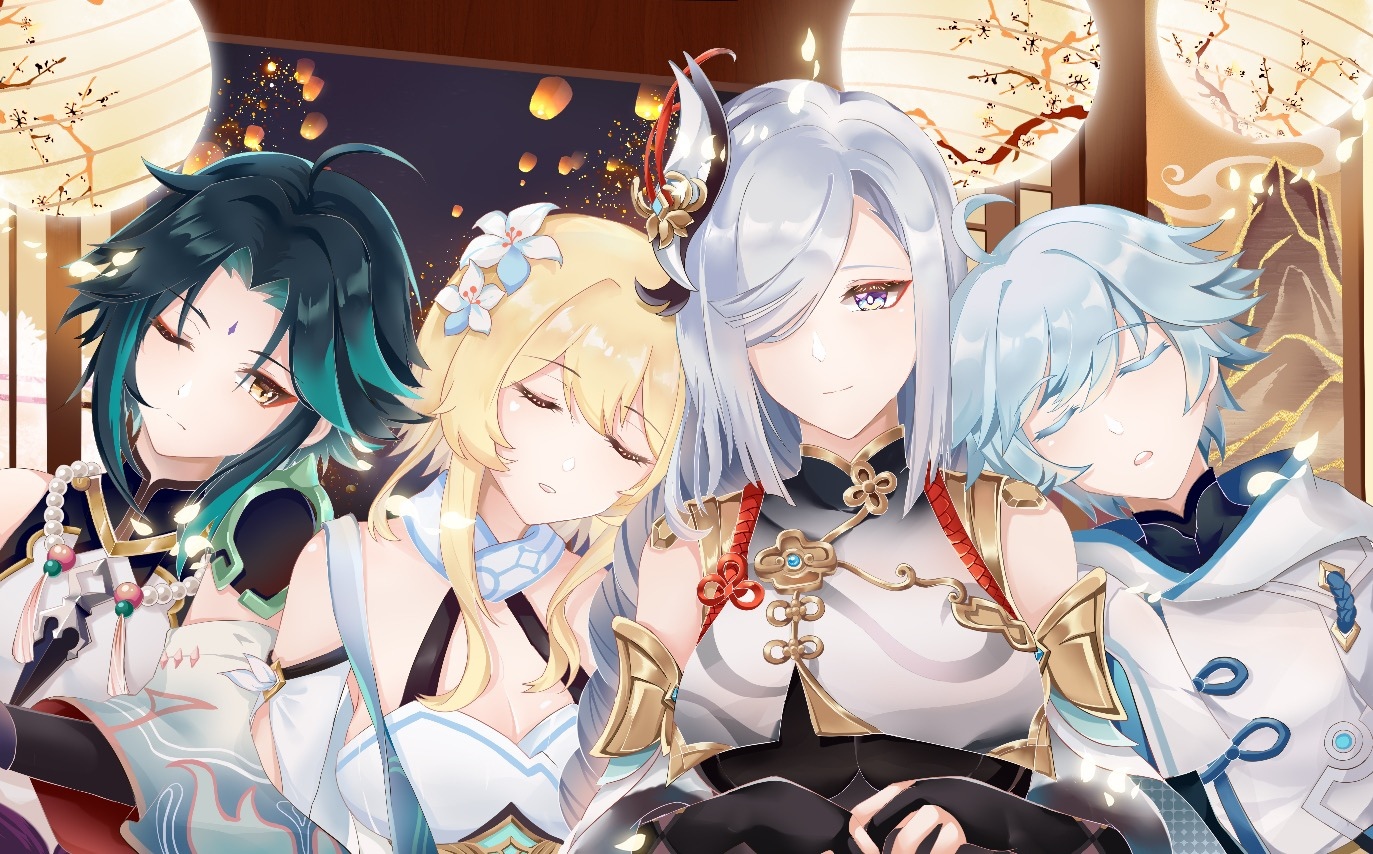Genshin Impact Characters Xiao, Lumine, Shenhe, and Chongyun HD Wallpaper