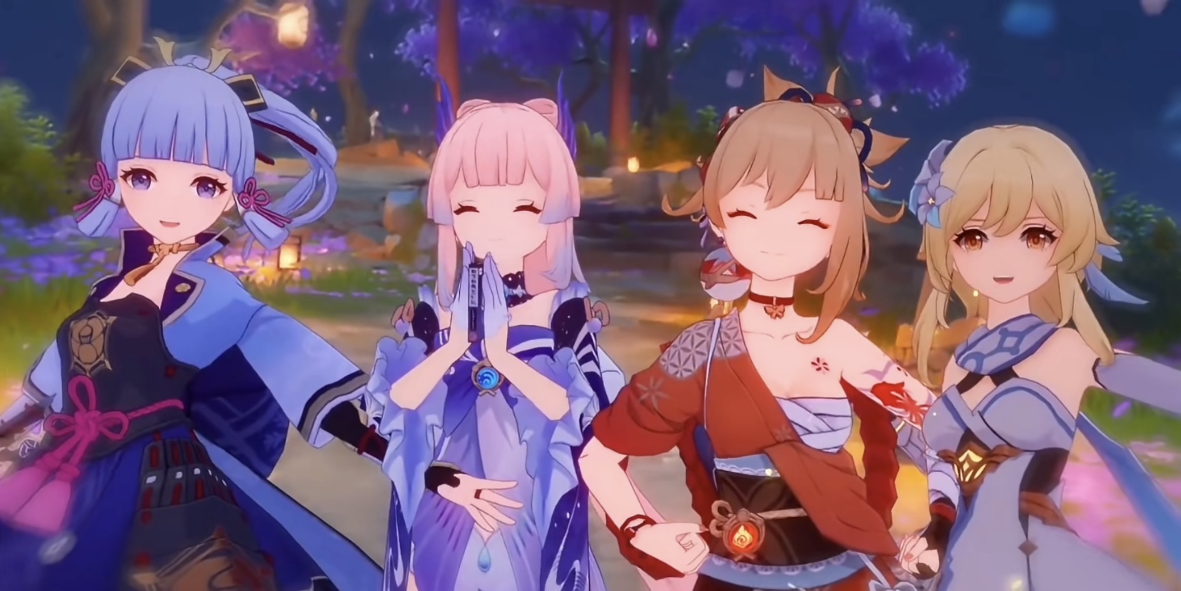 Kamisato Ayaka, Kokomi, Yoimiya, and Lumine from Genshin Impact HD Wallpaper