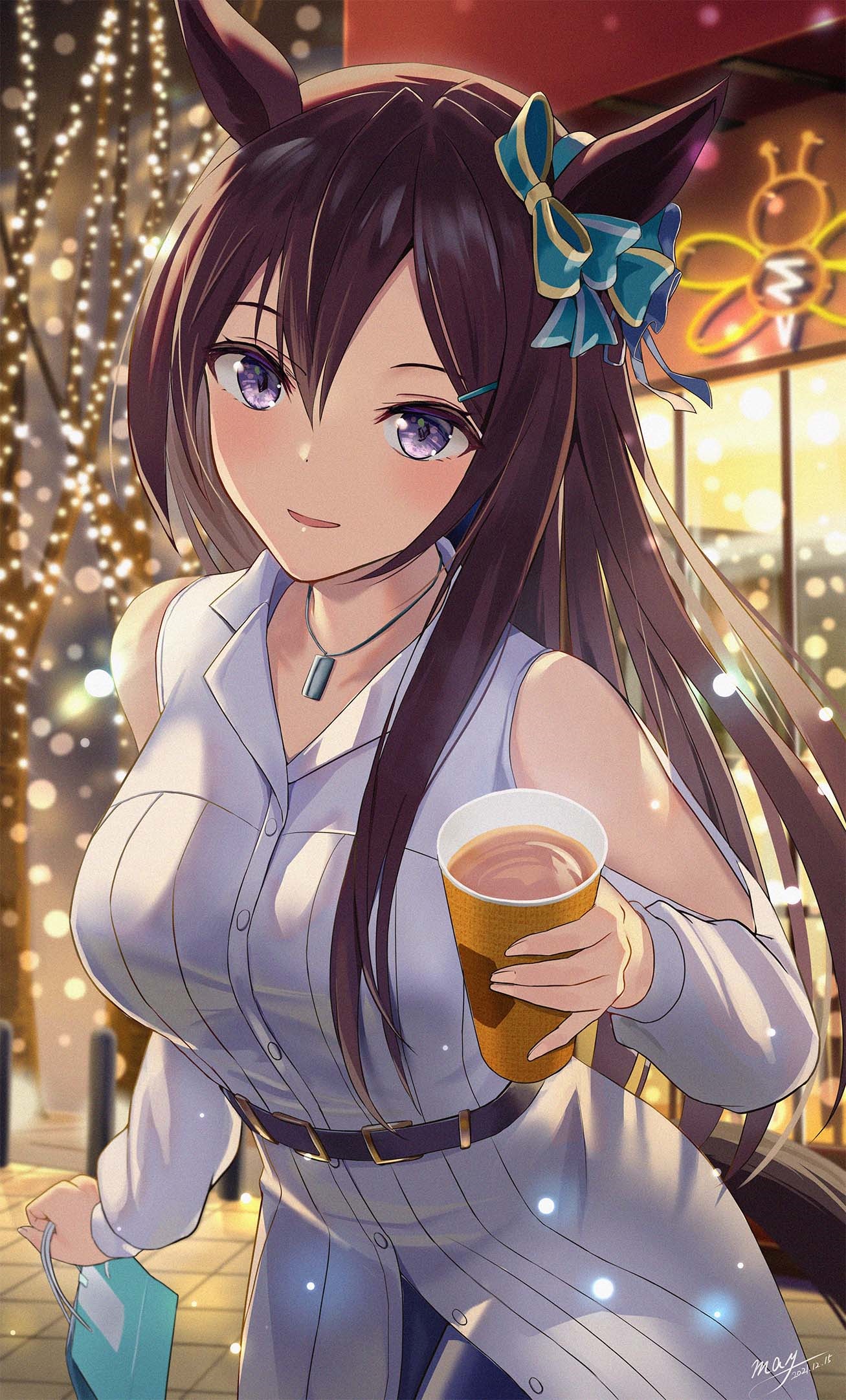 Mejiro Dober from Uma Musume Pretty Derby holding a drink HD Phone Wallpaper