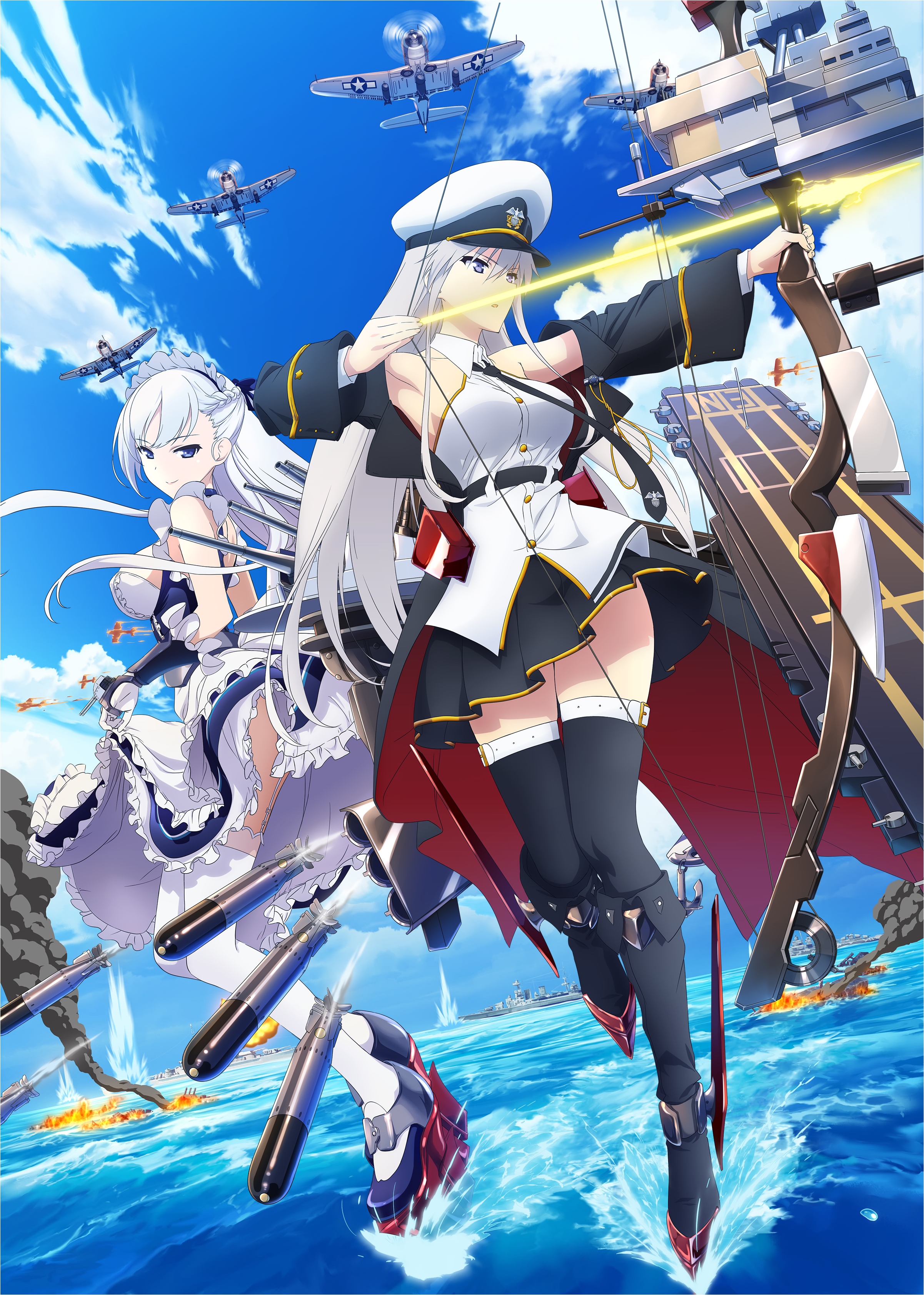 Azur Lane: Enterprise and Belfast in battle HD Phone Wallpaper