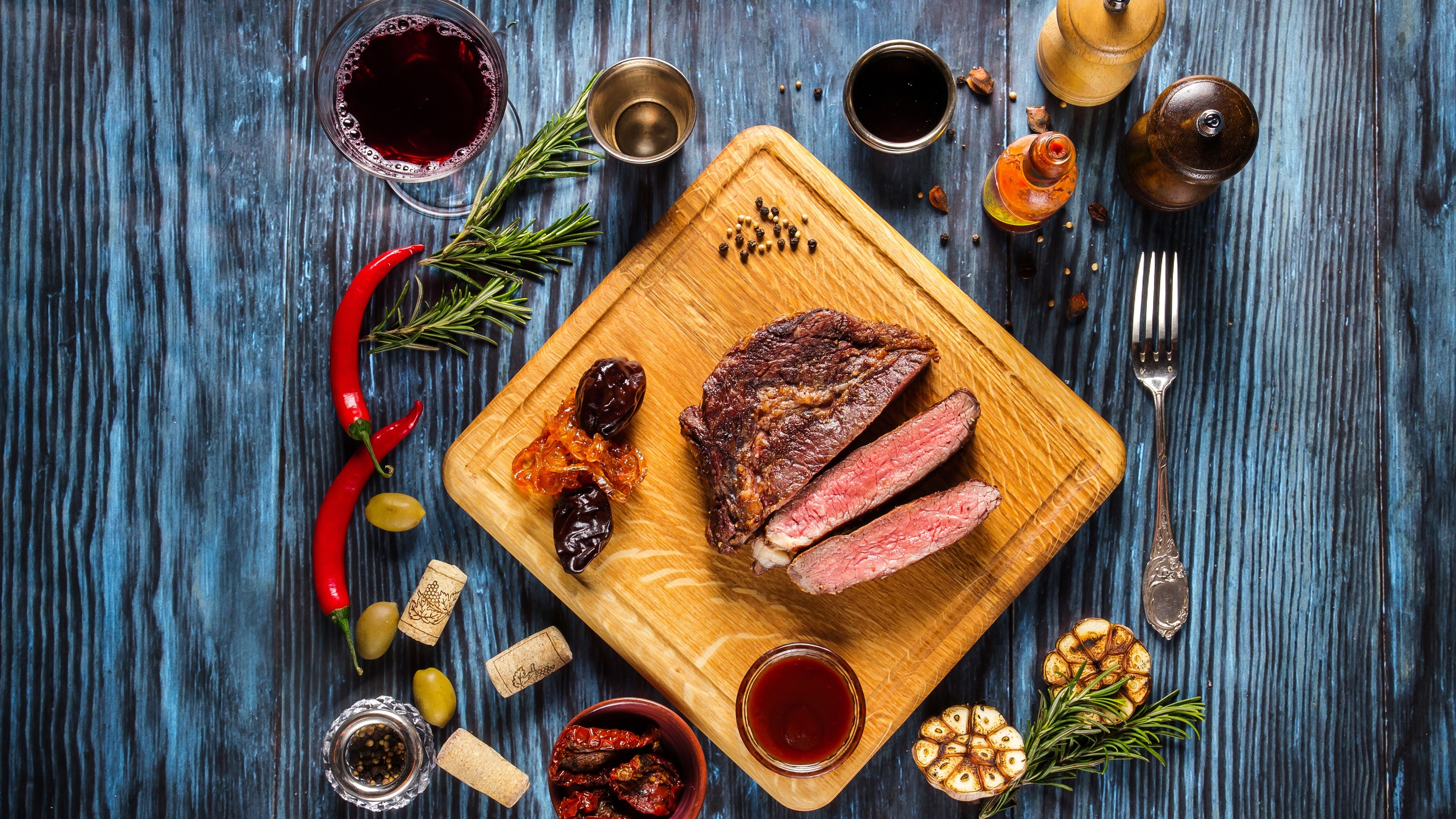 4K food still life with meat HD Wallpaper