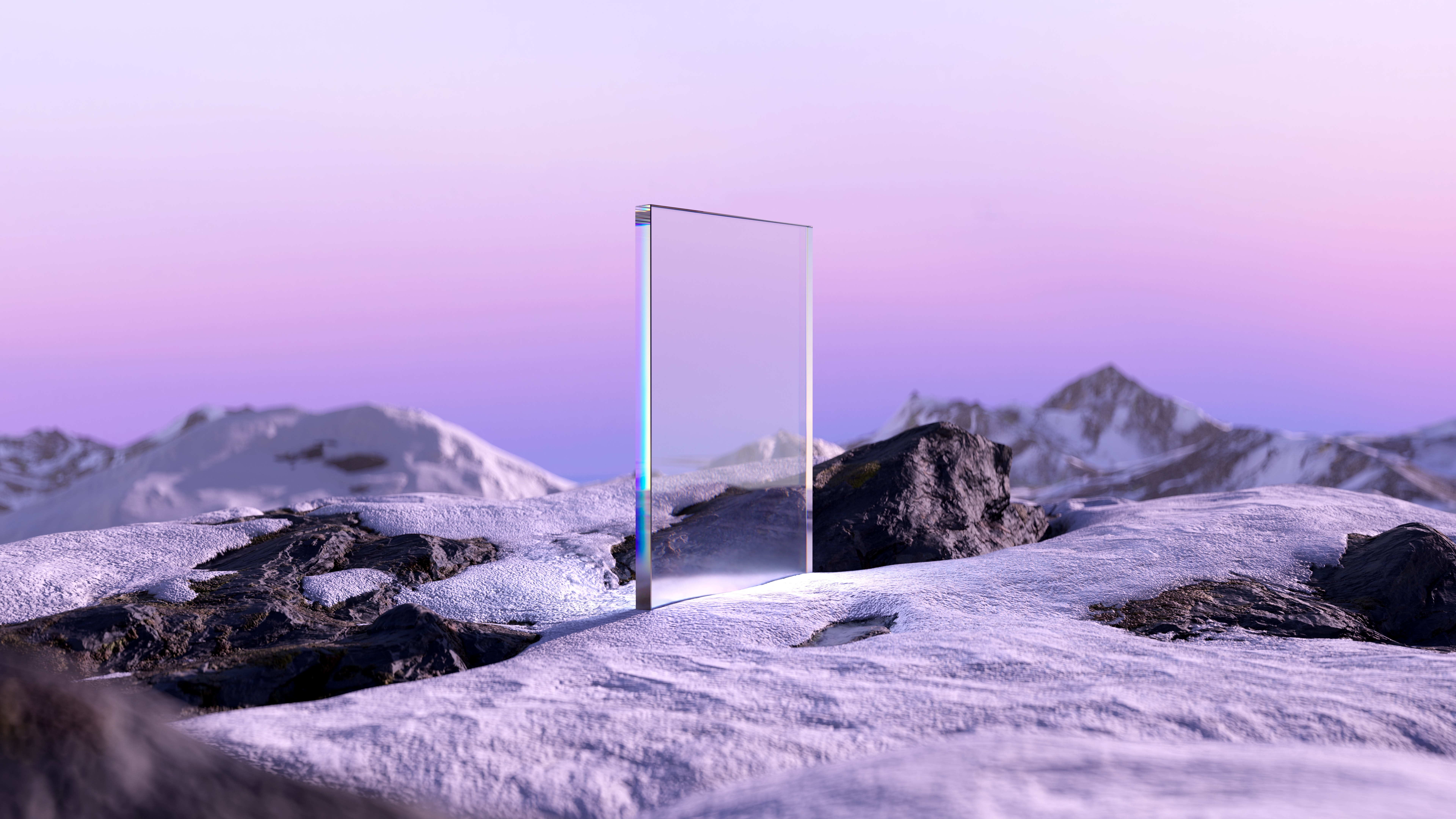 4K Crystal Portal in Snowy Mountain Landscape HD Wallpaper