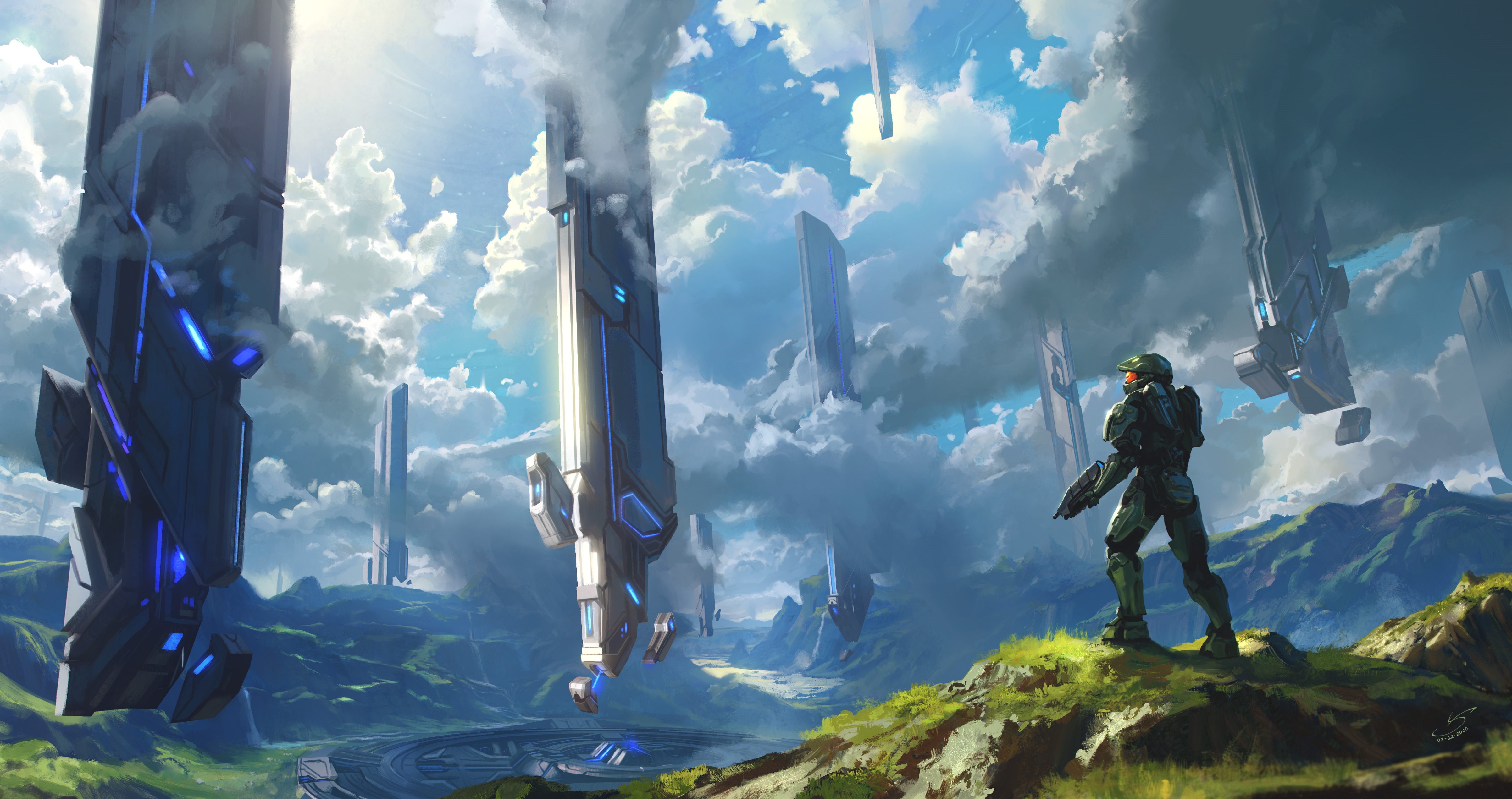 4K Halo Master Chief Landscape by Victor Sales HD Wallpaper