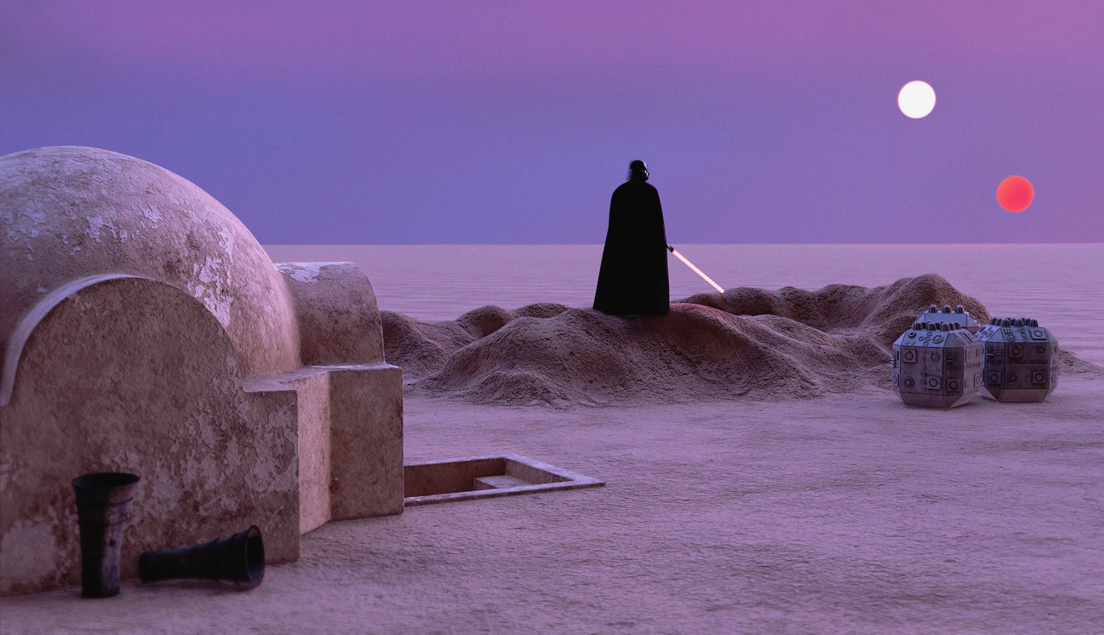 Darth Vader on Tatooine with Twin Suns HD Wallpaper