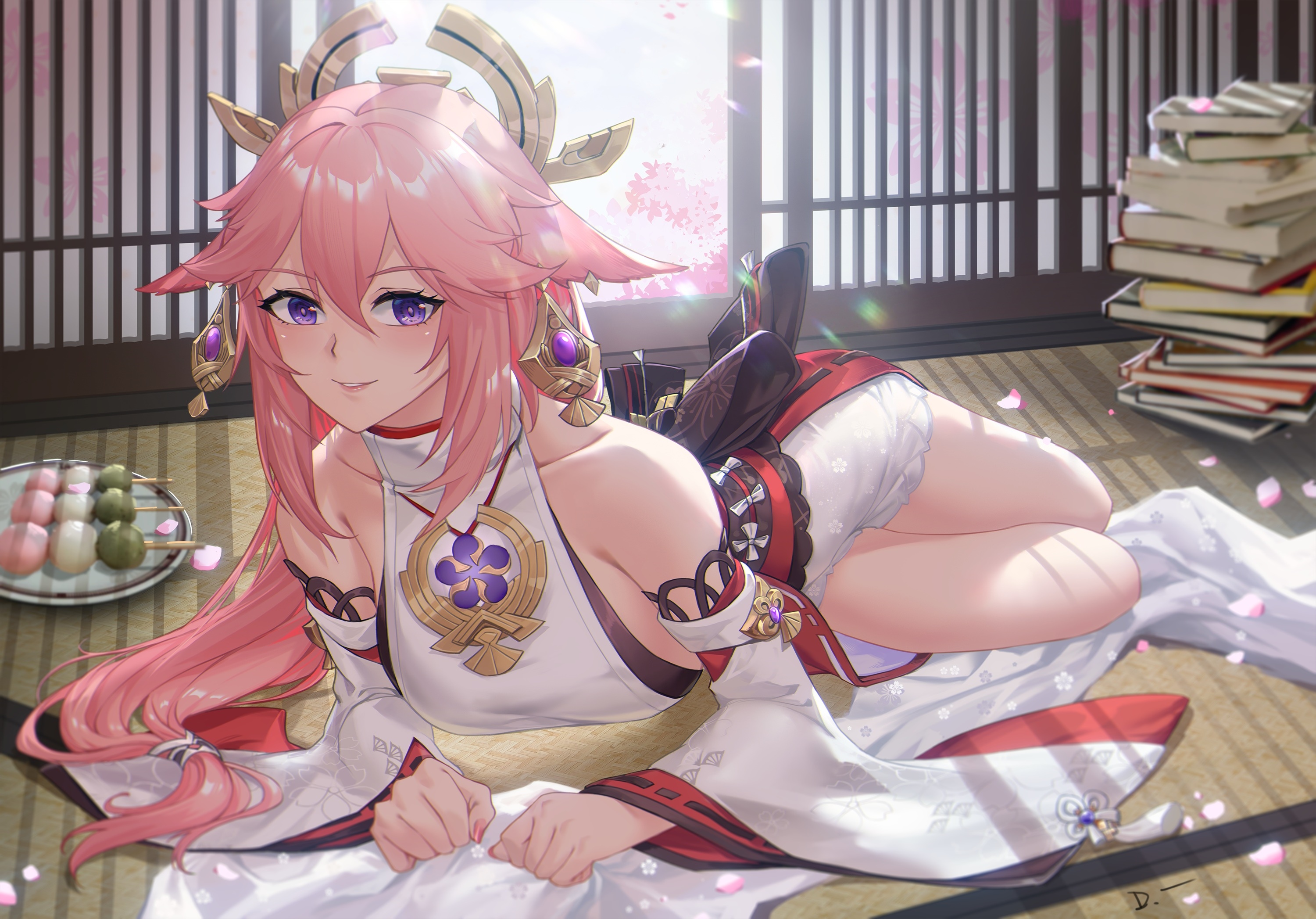 Yae Miko from Genshin Impact lying down HD Wallpaper