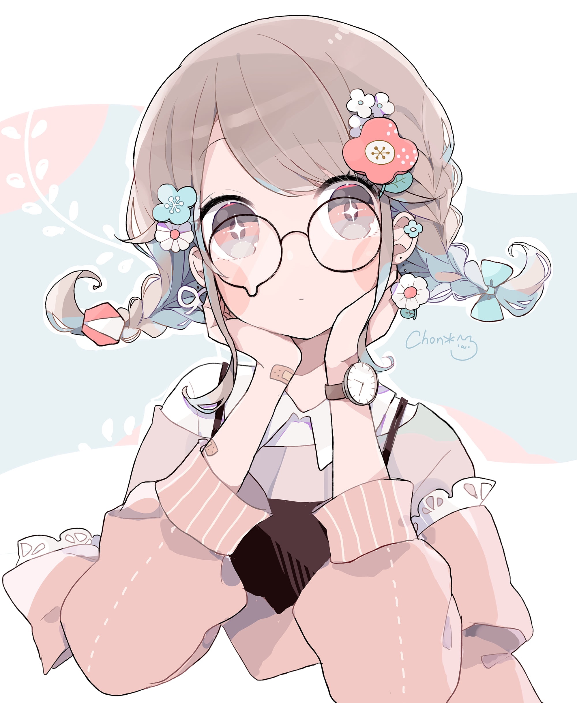 Anime girl with glasses and braided hair HD Phone Wallpaper