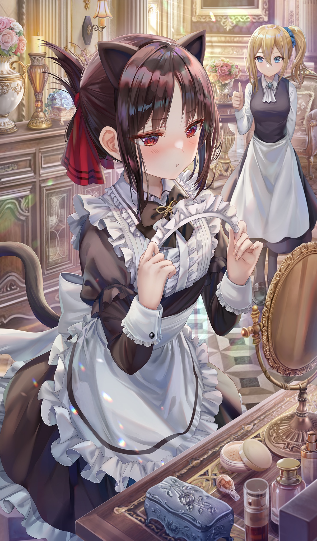 Shinomiya Kaguya and Hayasaka Ai in Maid Outfits HD Phone Wallpaper