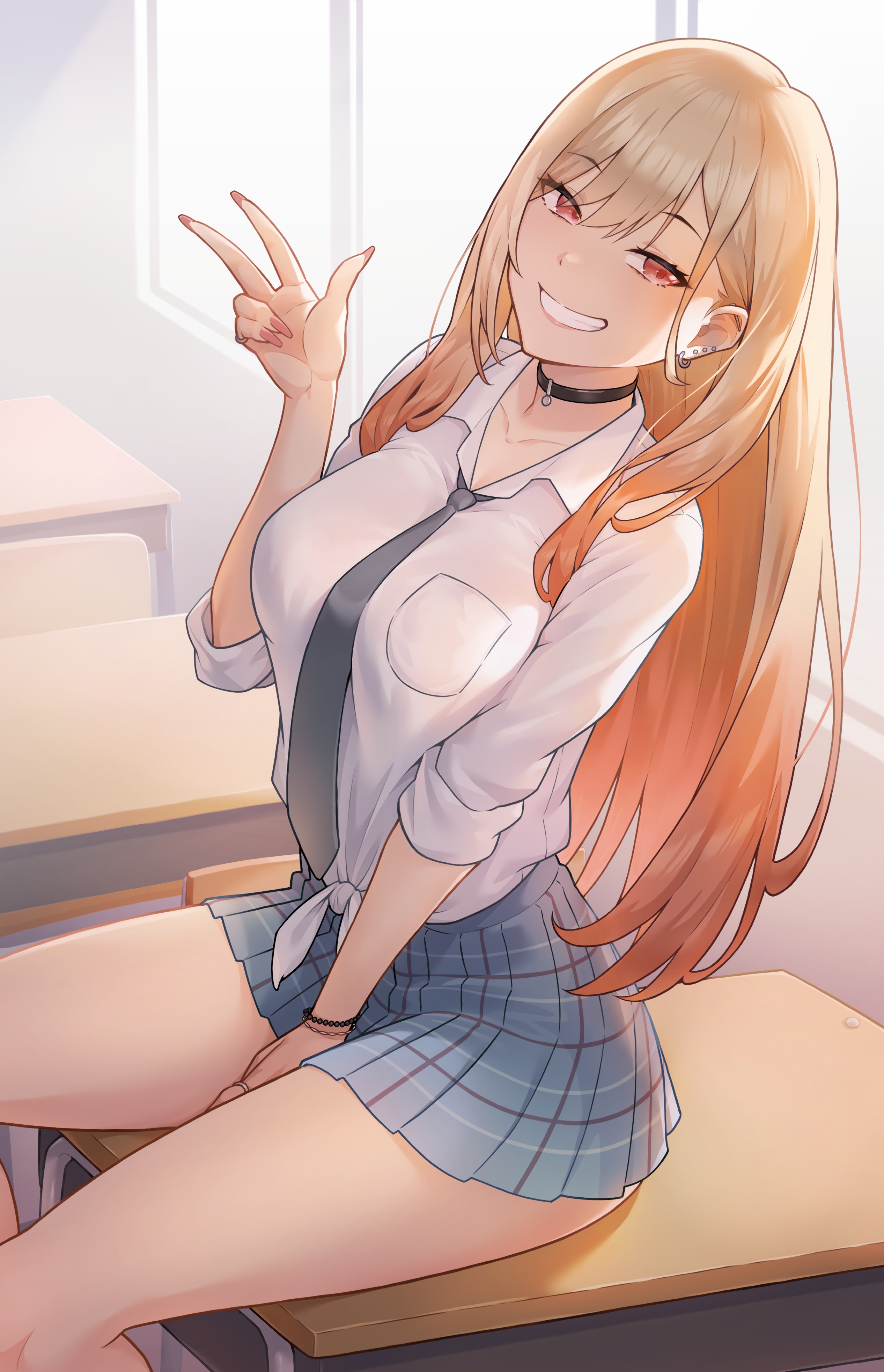Kitagawa Marin in a school uniform, smiling HD Phone Wallpaper