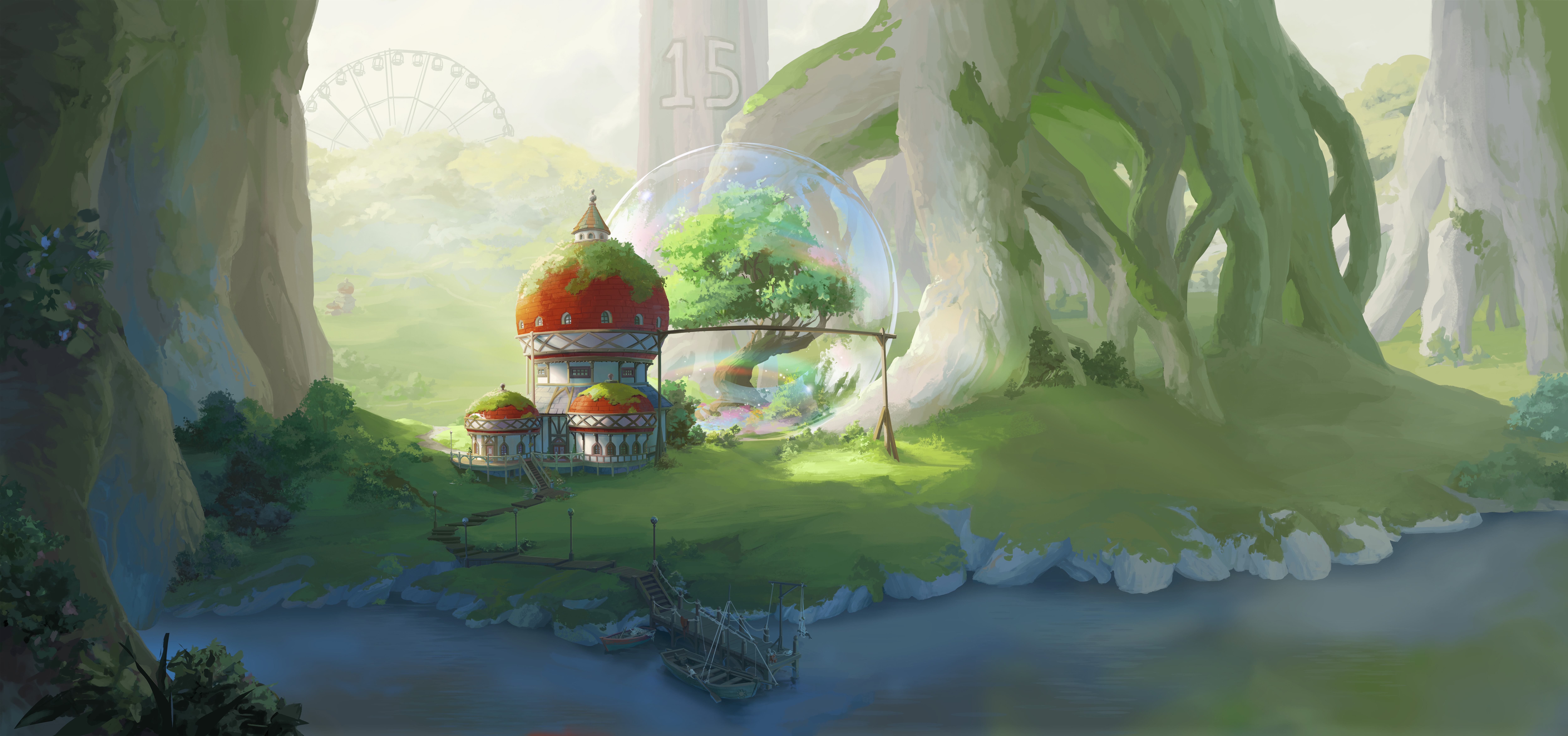 4K One Piece forest with a house and trees HD Wallpaper