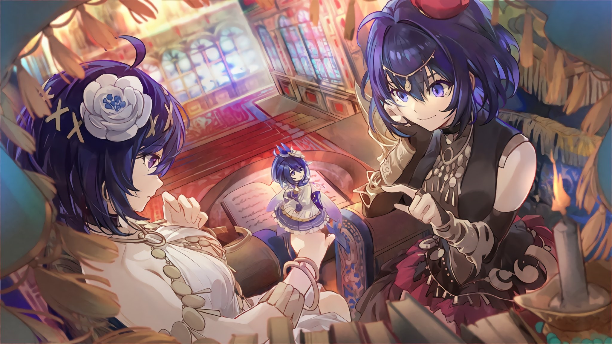 Anime artwork of two girls and a doll HD Wallpaper