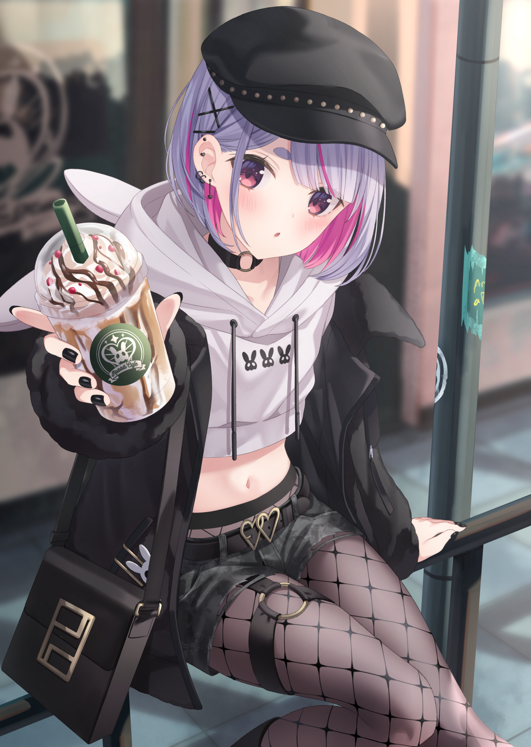 Girl with purple and pink hair holding a Starbucks drink HD Phone Wallpaper