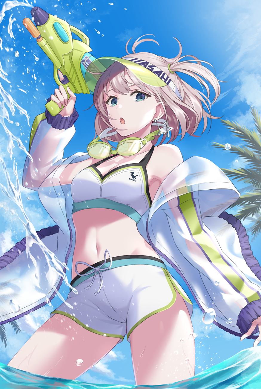 Girl with water gun at the beach HD Phone Wallpaper