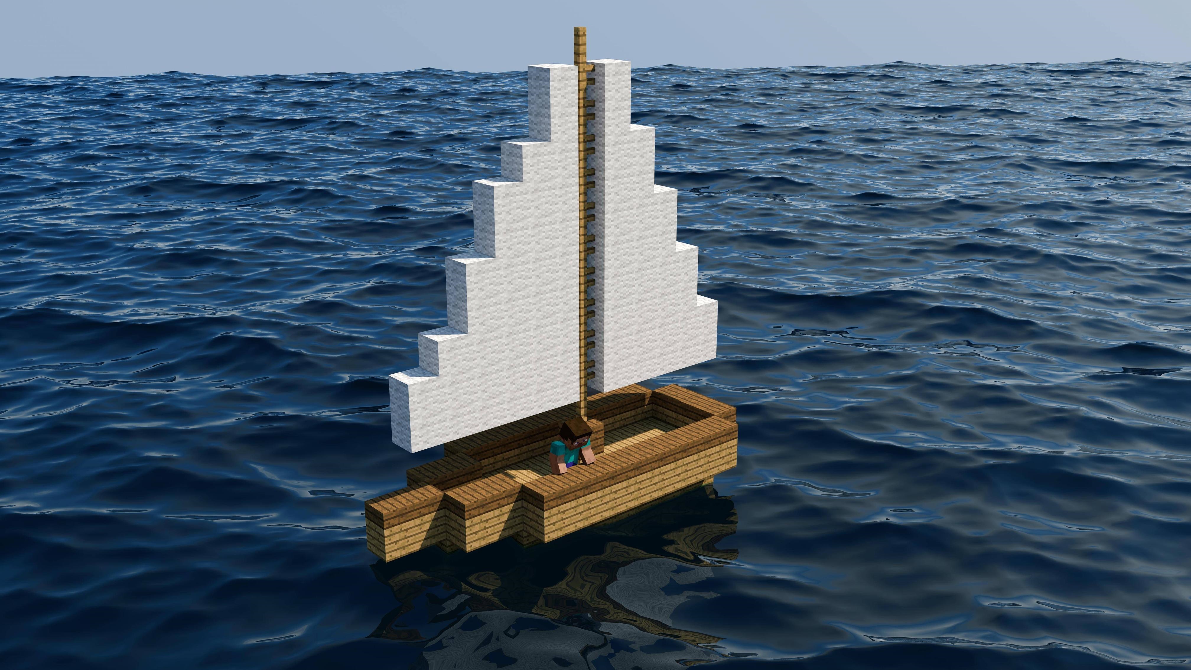 Minecraft Steve on a boat in the sea HD Wallpaper