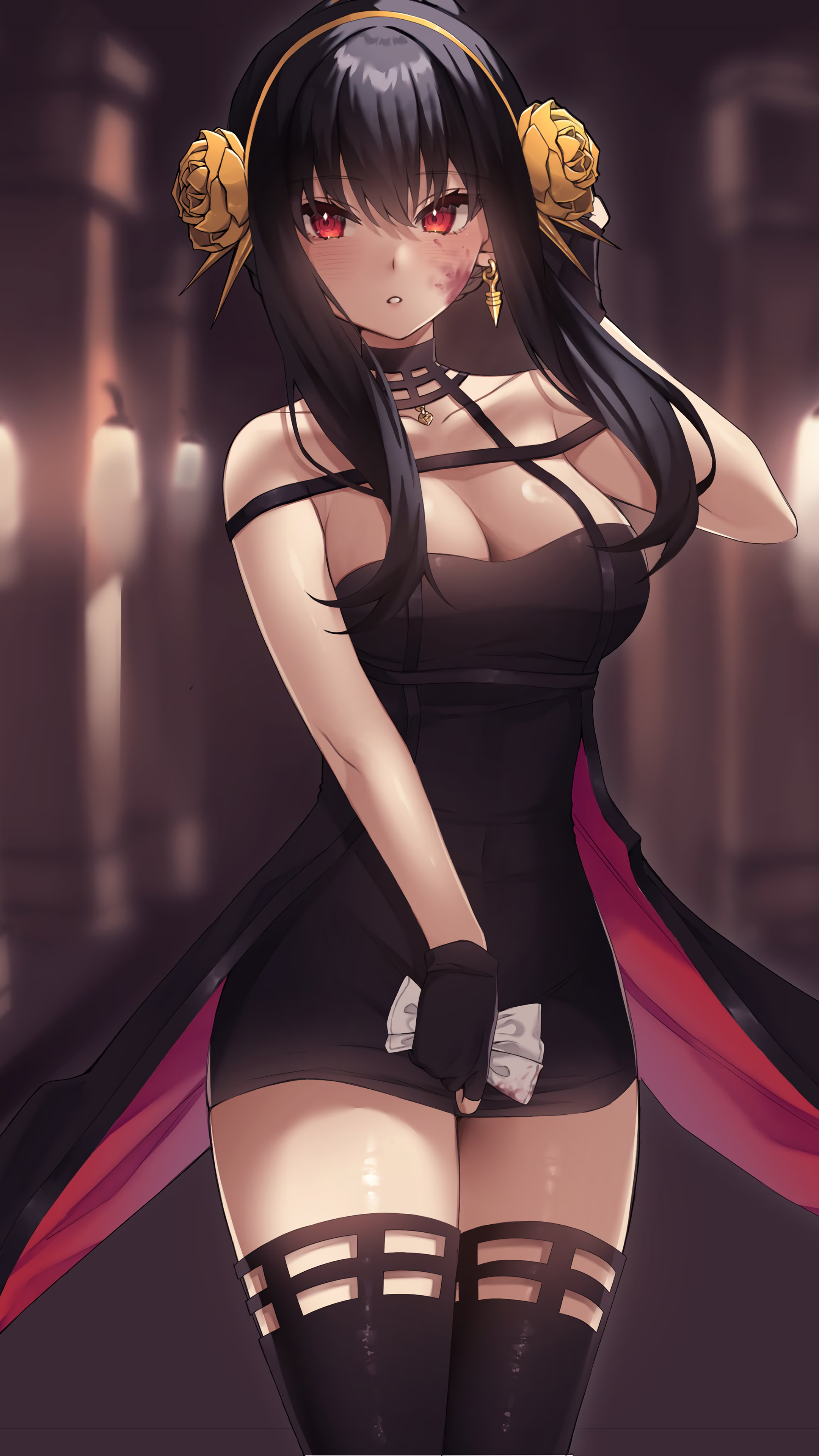 Yor Forger from Spy x Family in a black dress HD Phone Wallpaper