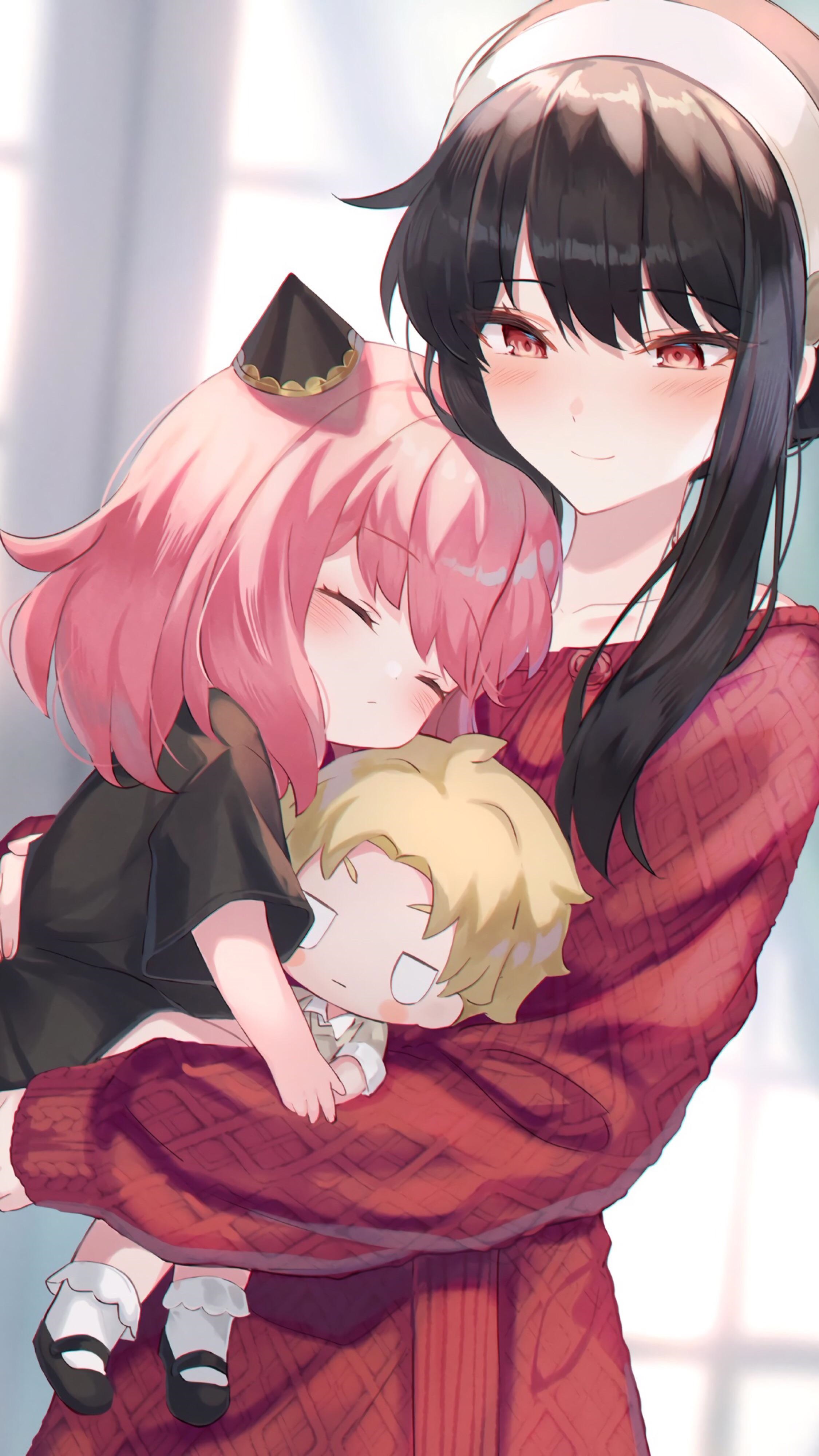 Yor Forger holding Anya and Loid Forger HD Phone Wallpaper
