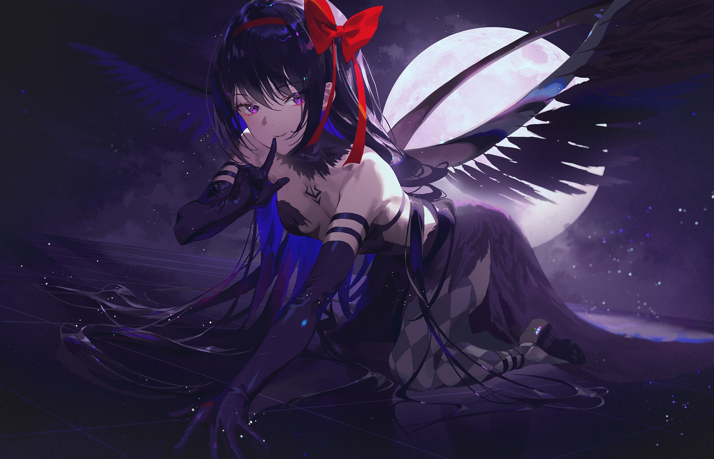 Homura Akemi with Wings and Moon HD Wallpaper