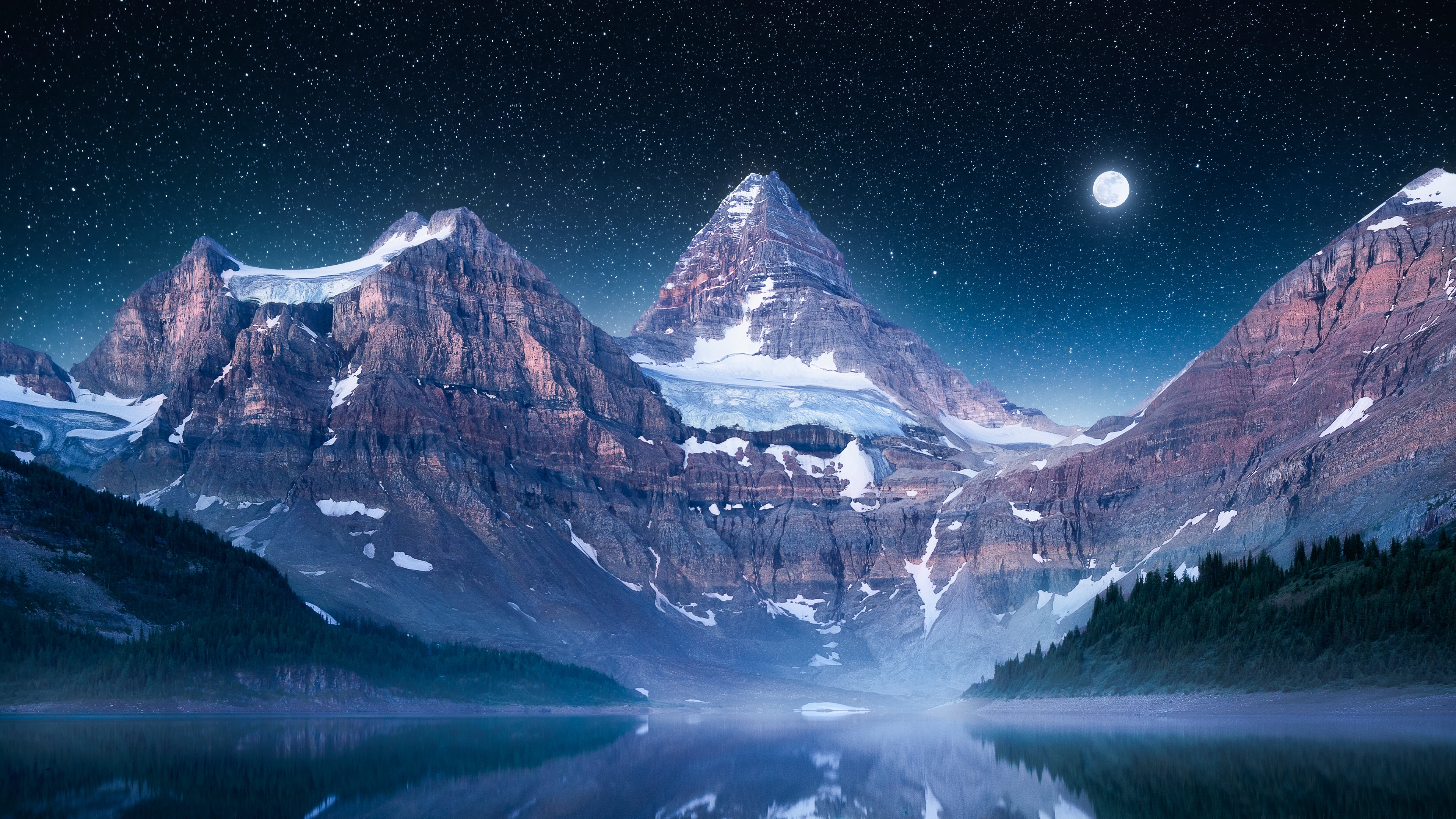 4K Mountain Landscape Under a Starry Night Sky HD Wallpaper