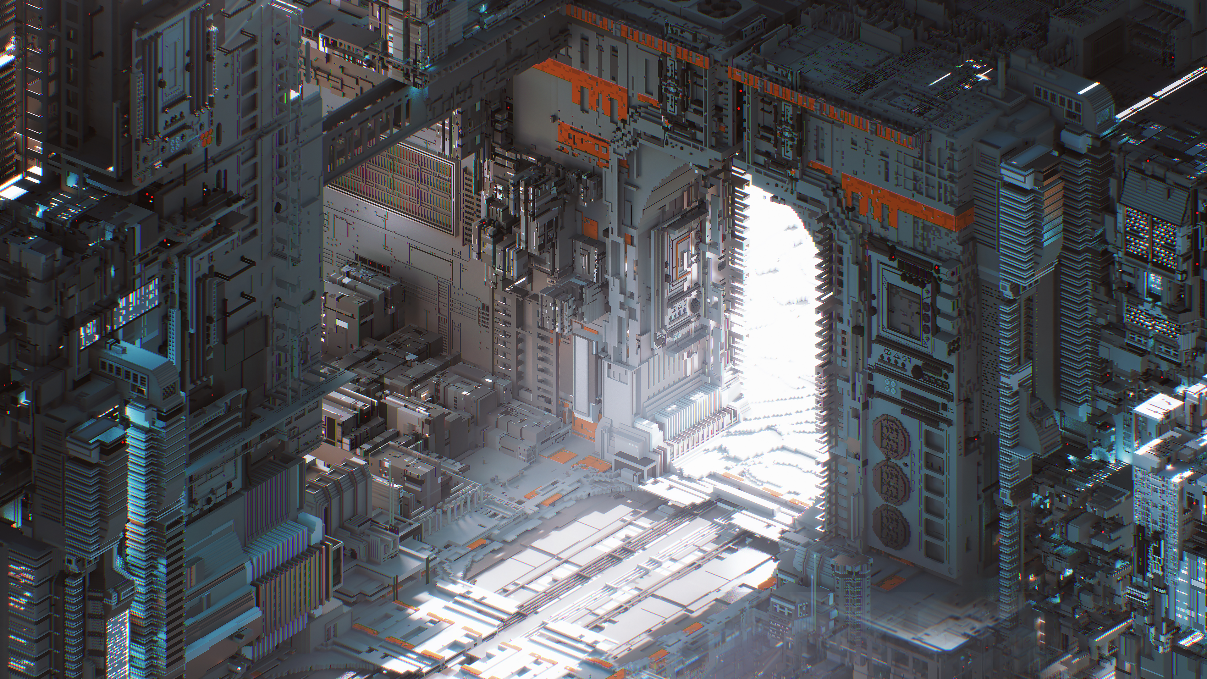 4K Isometric Futuristic City Architecture HD Wallpaper