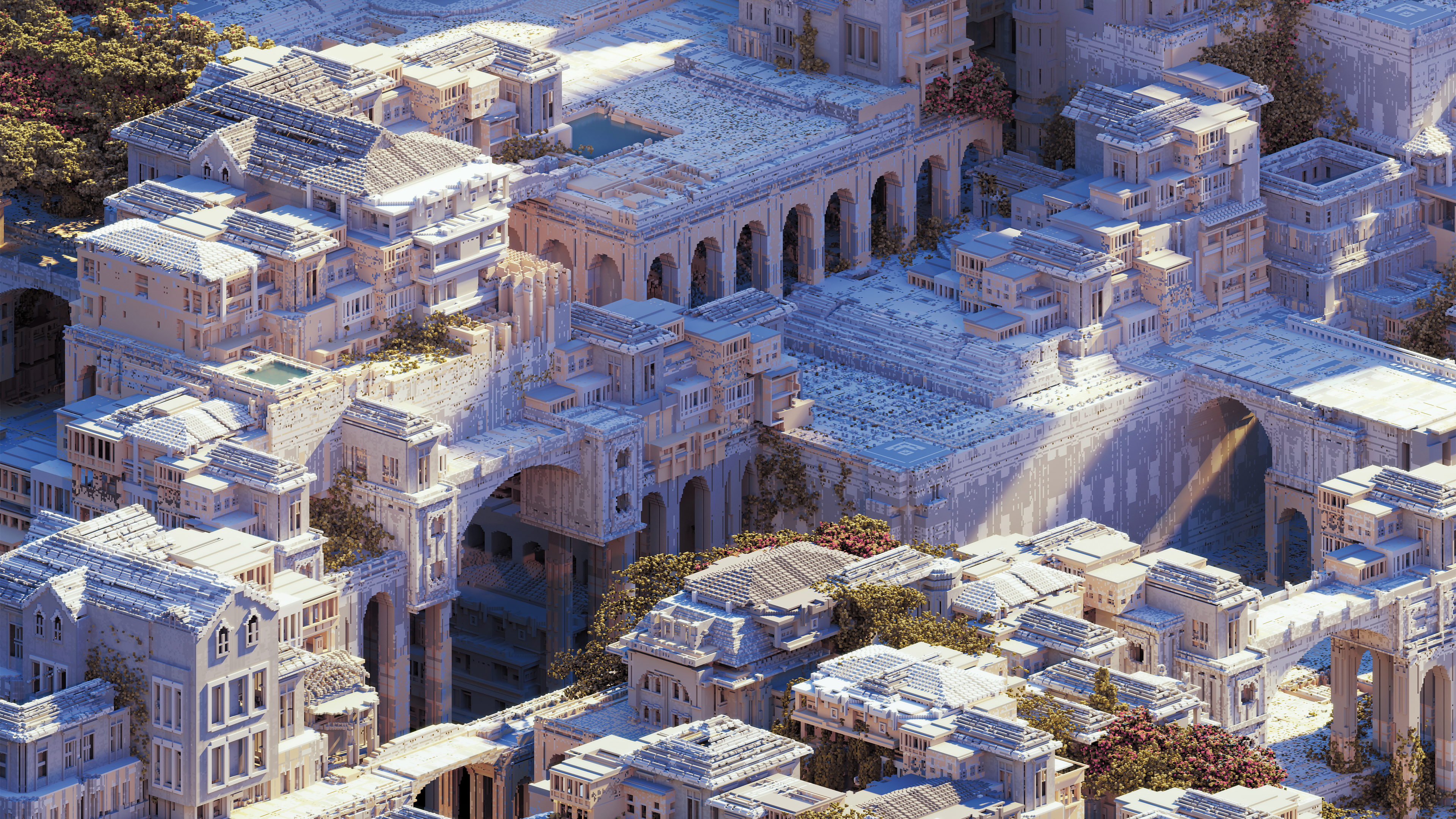 4K Voxel City Architecture with Old Buildings HD Wallpaper