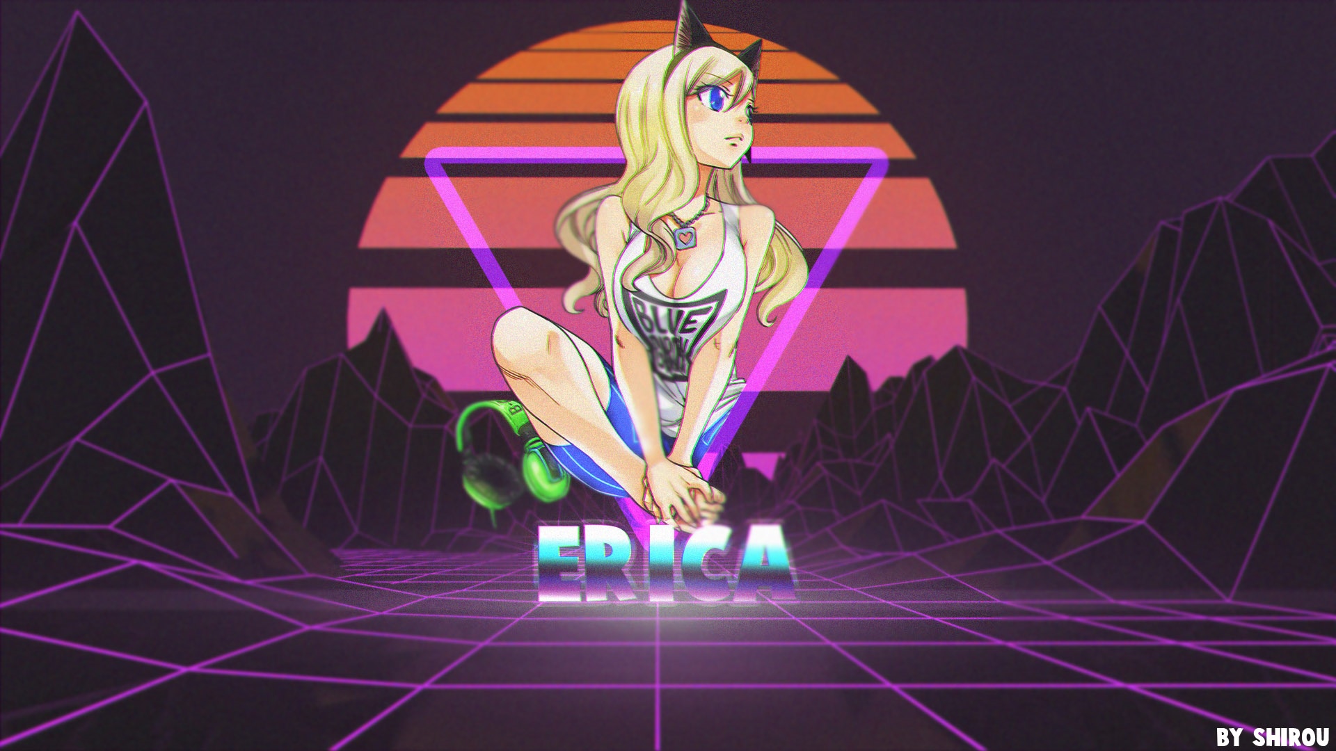 Rebecca Bluegarden from Edens Zero with 80s Retro Sunset HD Wallpaper
