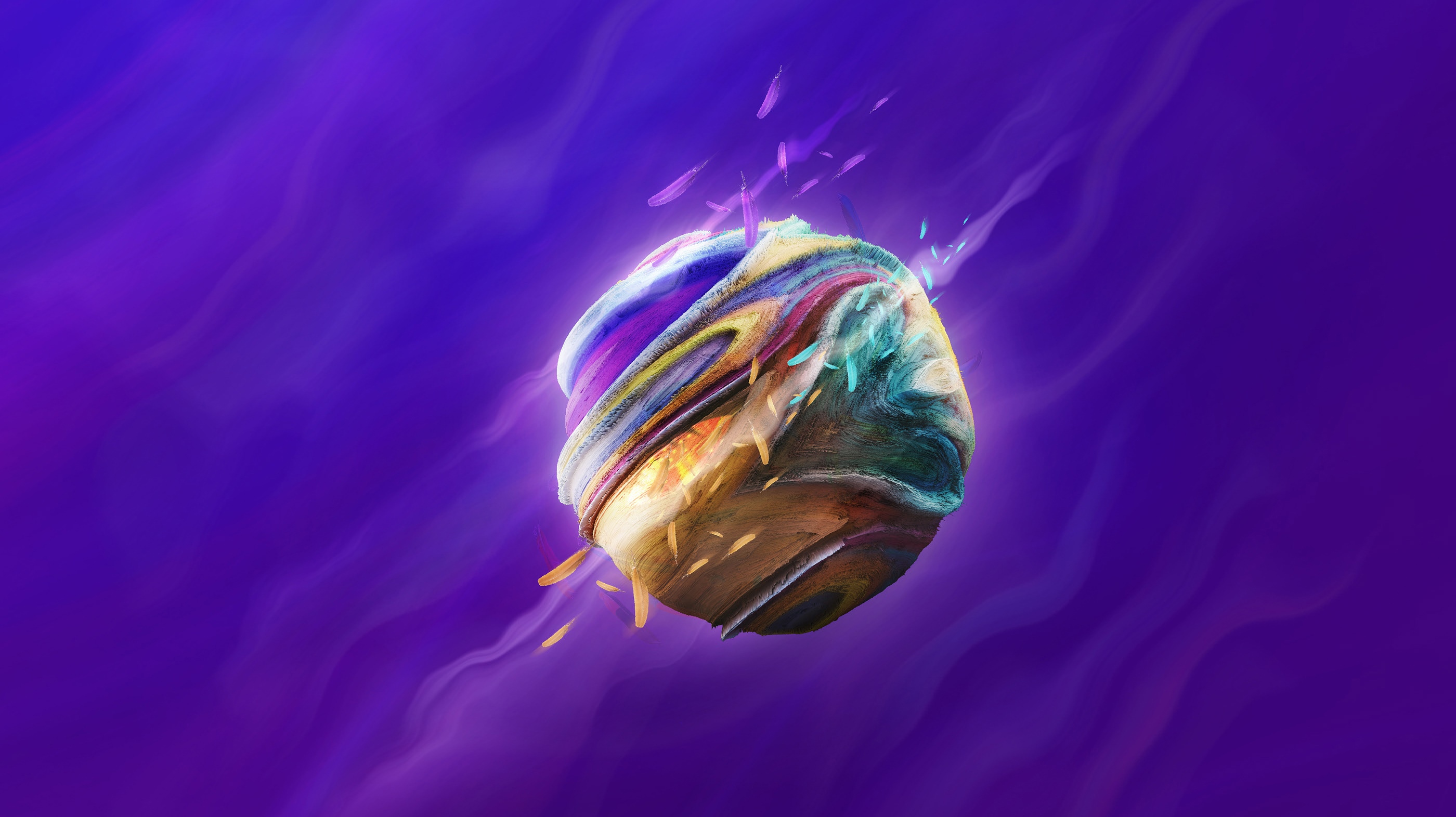 Abstract colorful planet with feathers in space HD Wallpaper