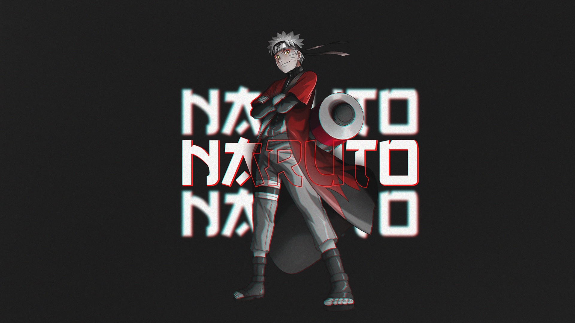 Naruto Uzumaki in Red Coat with "NARUTO" Text HD Wallpaper
