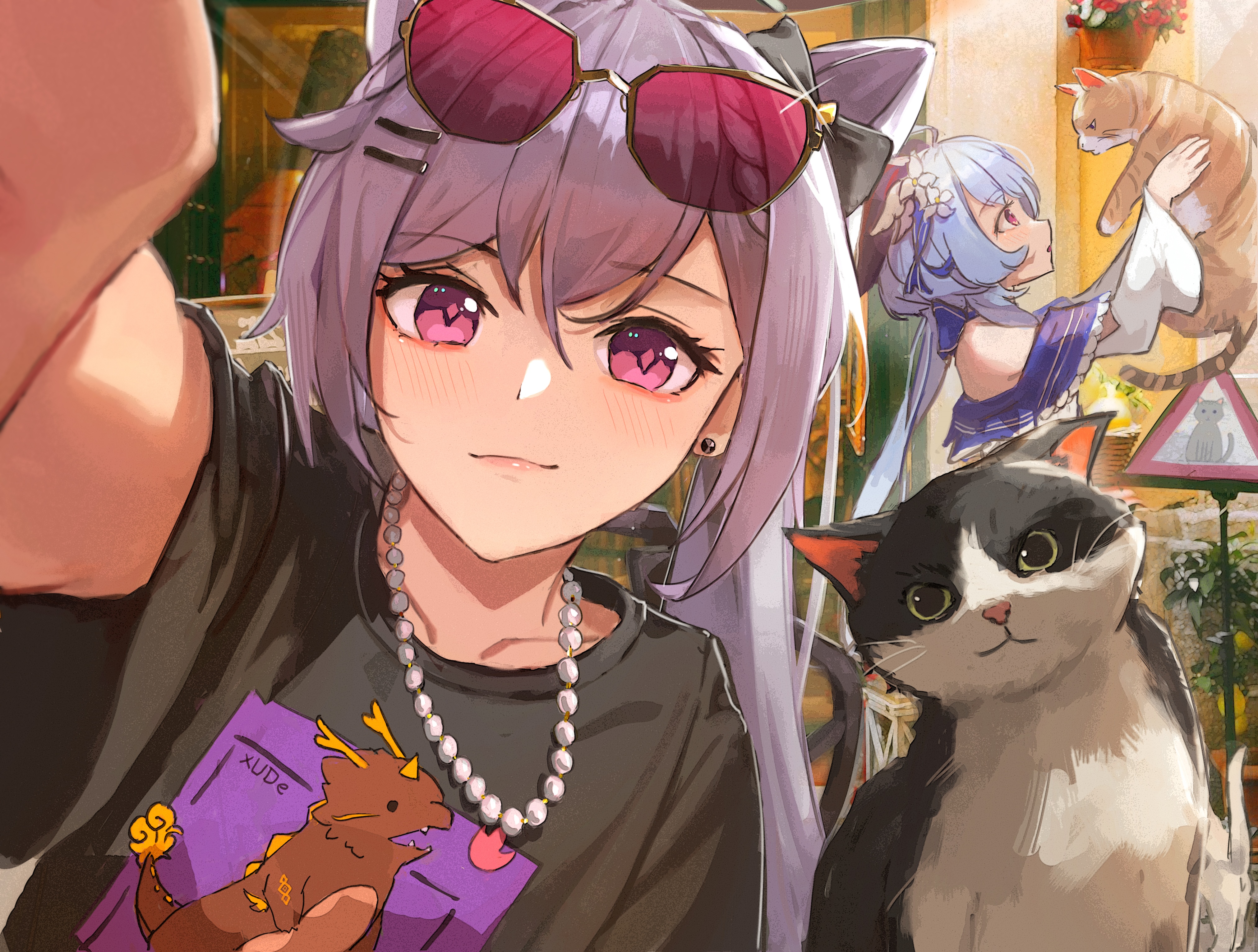 Keqing and Ganyu with Cats HD Wallpaper