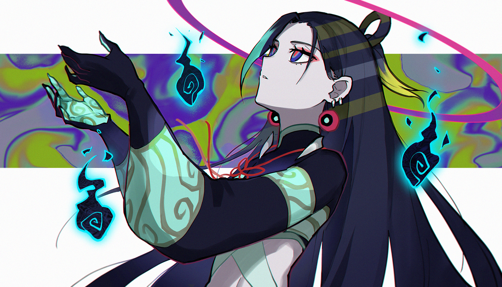 Anime girl with dark and green hair HD Wallpaper