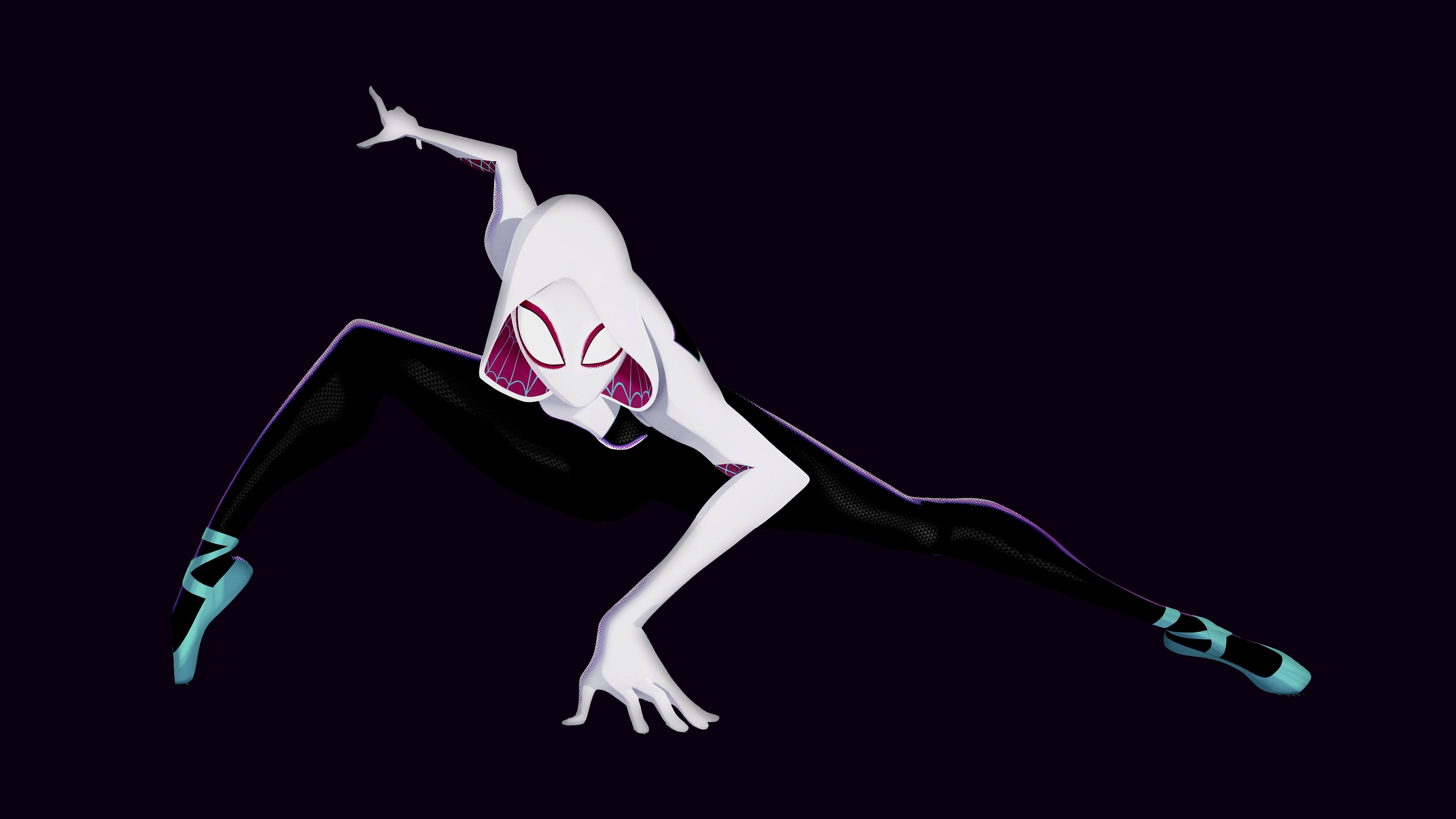 Spider-Gwen in a dynamic pose on a black background HD Wallpaper