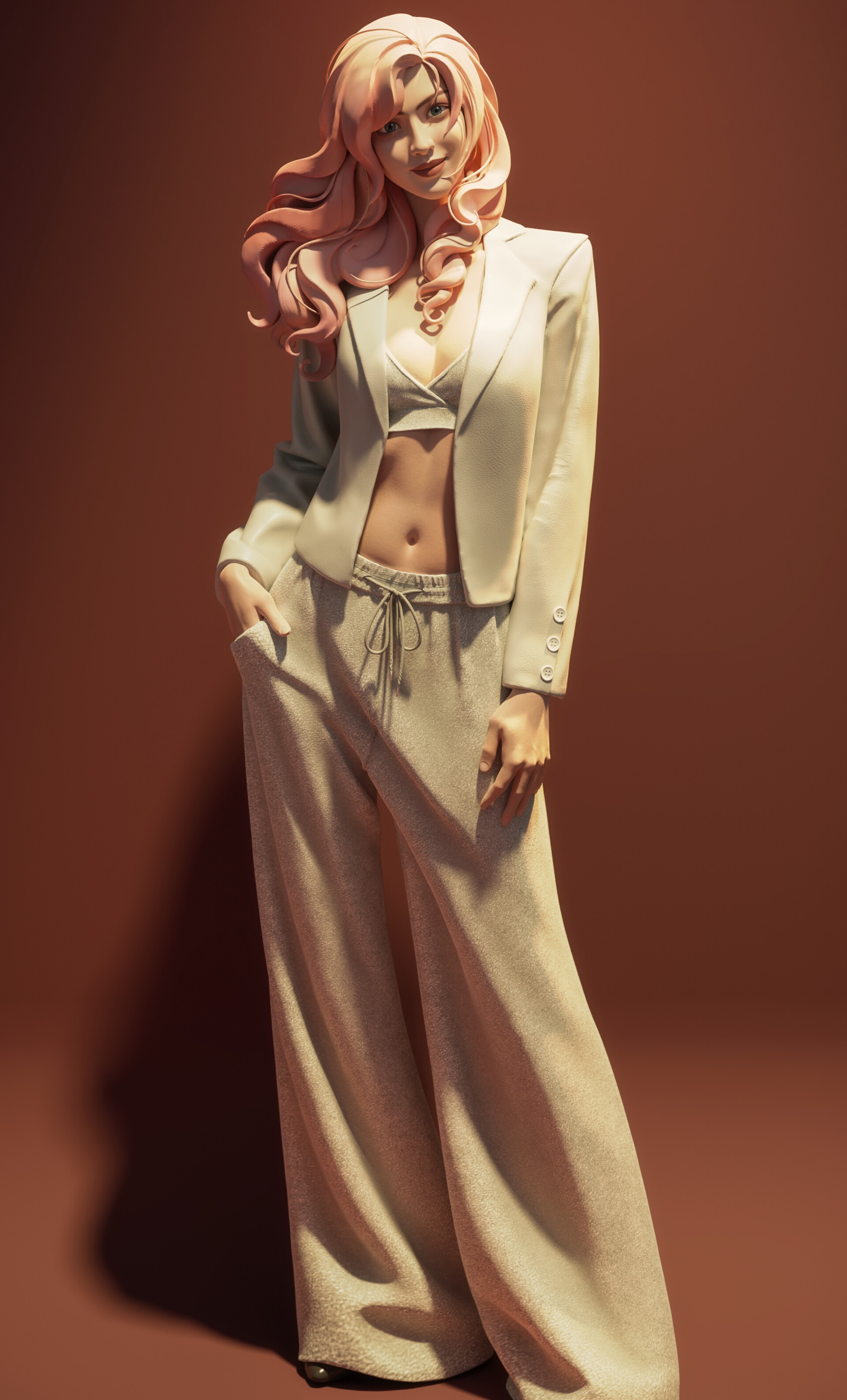 Woman in a white suit and pants HD Phone Wallpaper