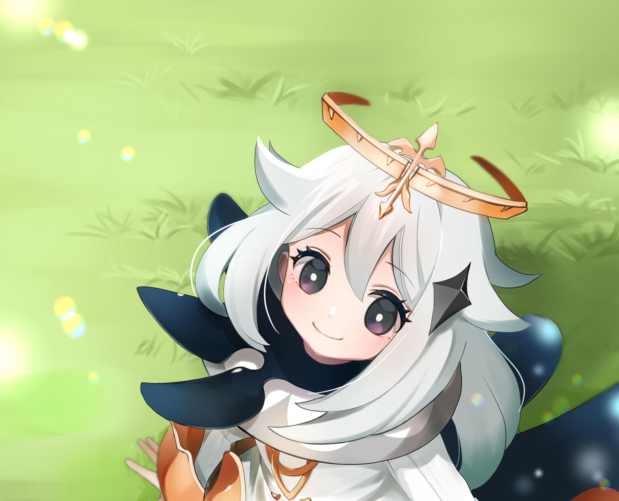 Paimon from Genshin Impact in a grassy field HD Wallpaper