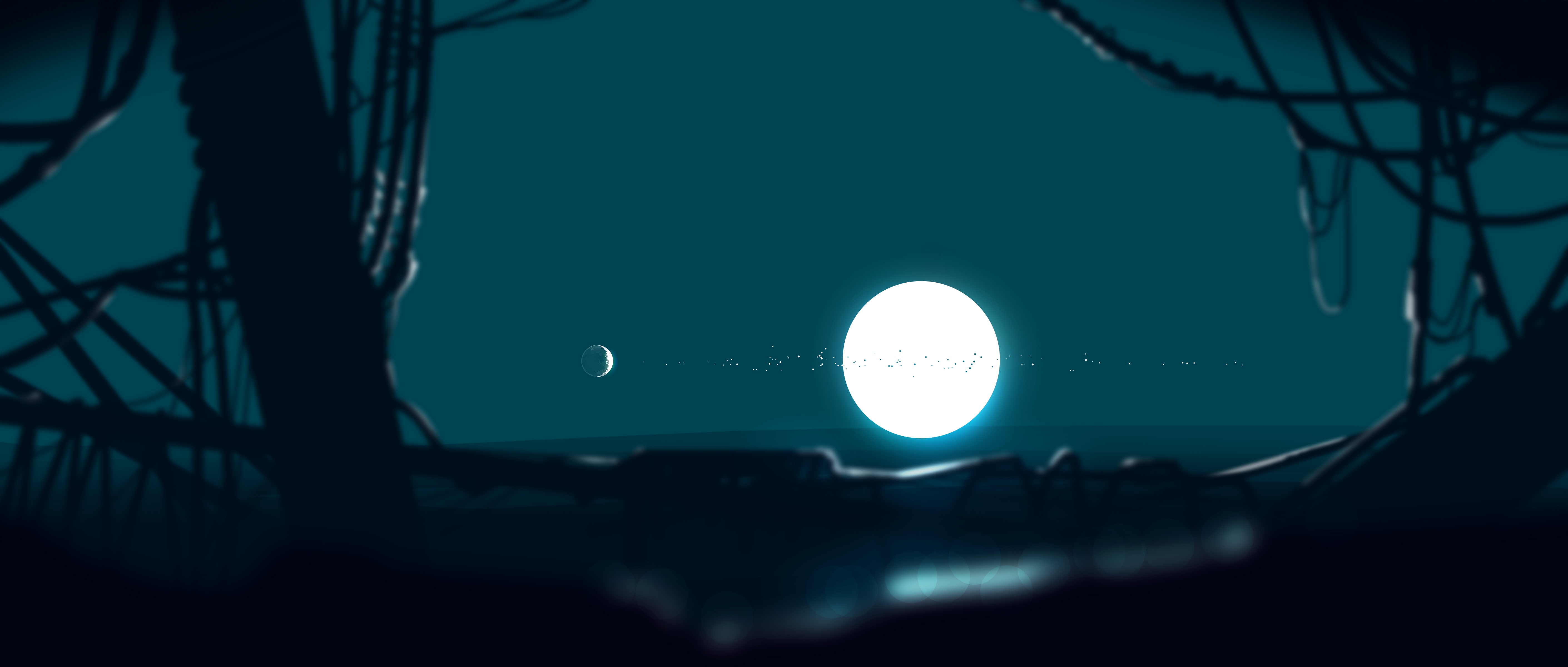 4K Digital Painting of a Ringed Planet and Moon HD Wallpaper