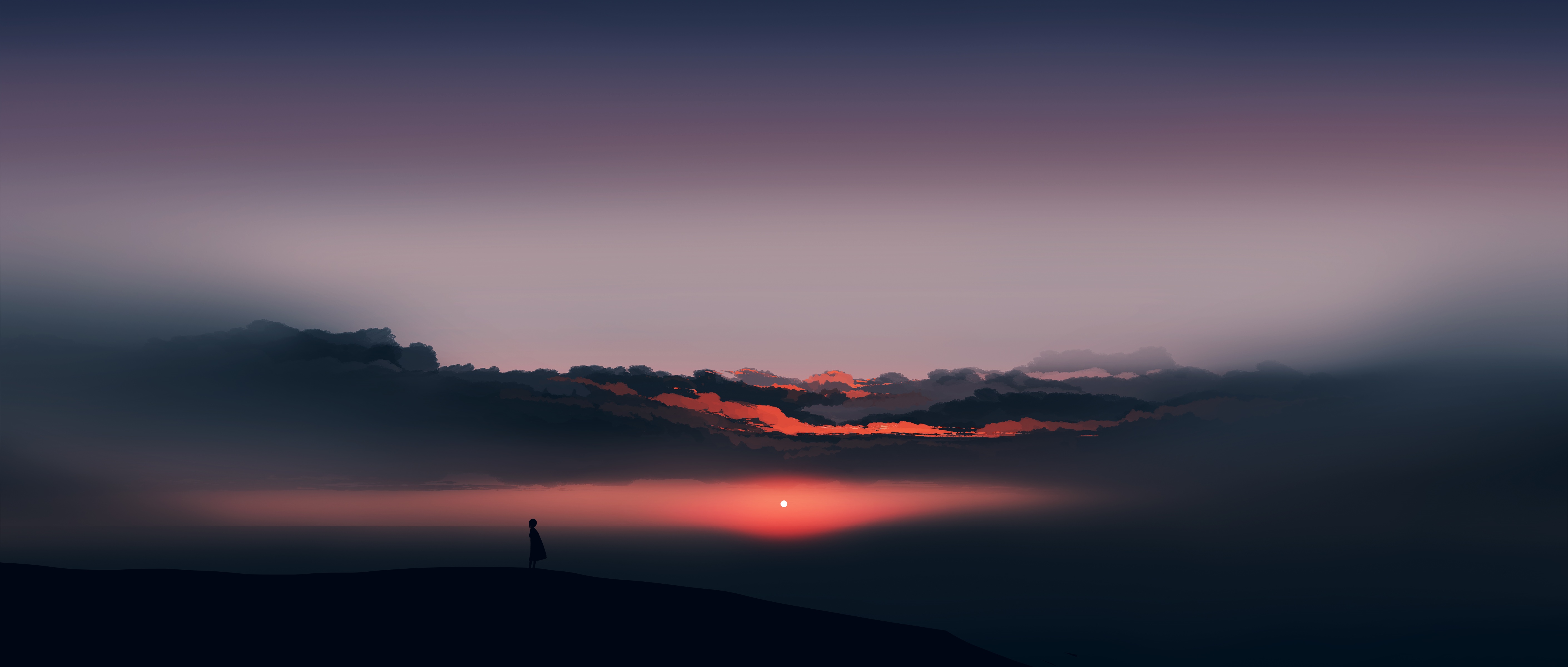 Silhouette against a dramatic sunset with clouds HD Wallpaper