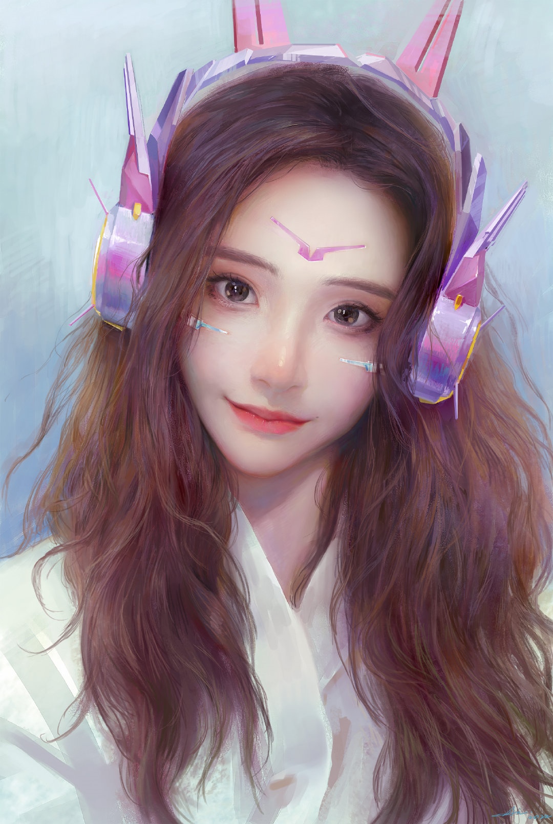 Asian woman with pink and purple headphones HD Phone Wallpaper