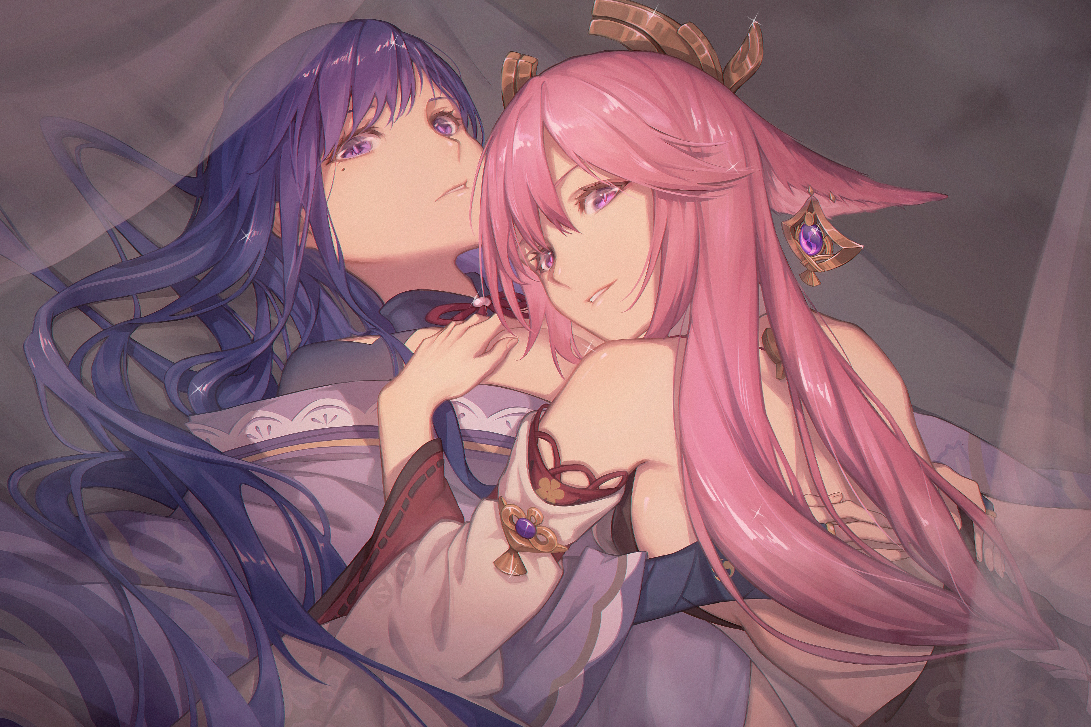 Raiden Shogun and Yae Miko from Genshin Impact HD Wallpaper
