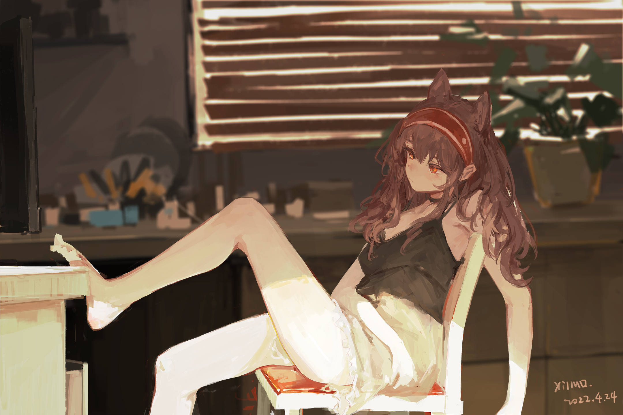 Angelina from Arknights relaxing indoors HD Wallpaper