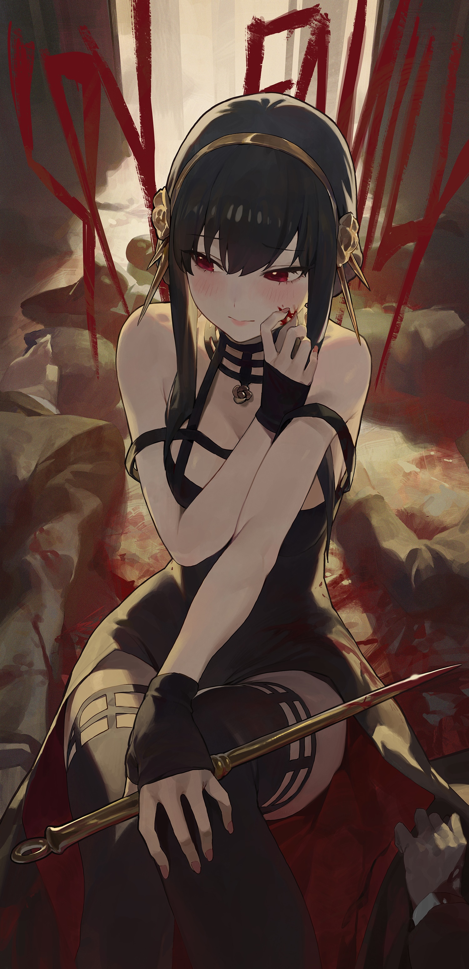Yor Forger from Spy x Family with a bloody knife HD Phone Wallpaper