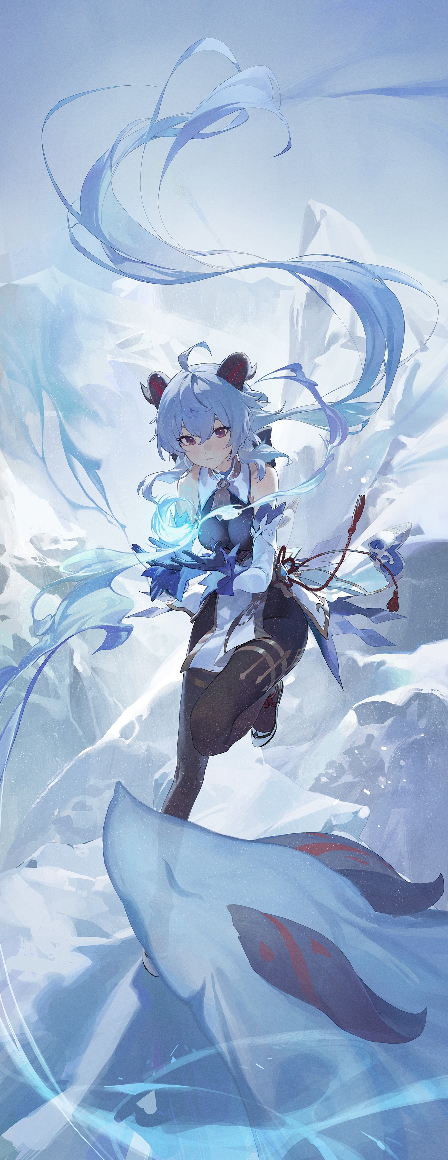 Ganyu from Genshin Impact in a snowy landscape HD Phone Wallpaper
