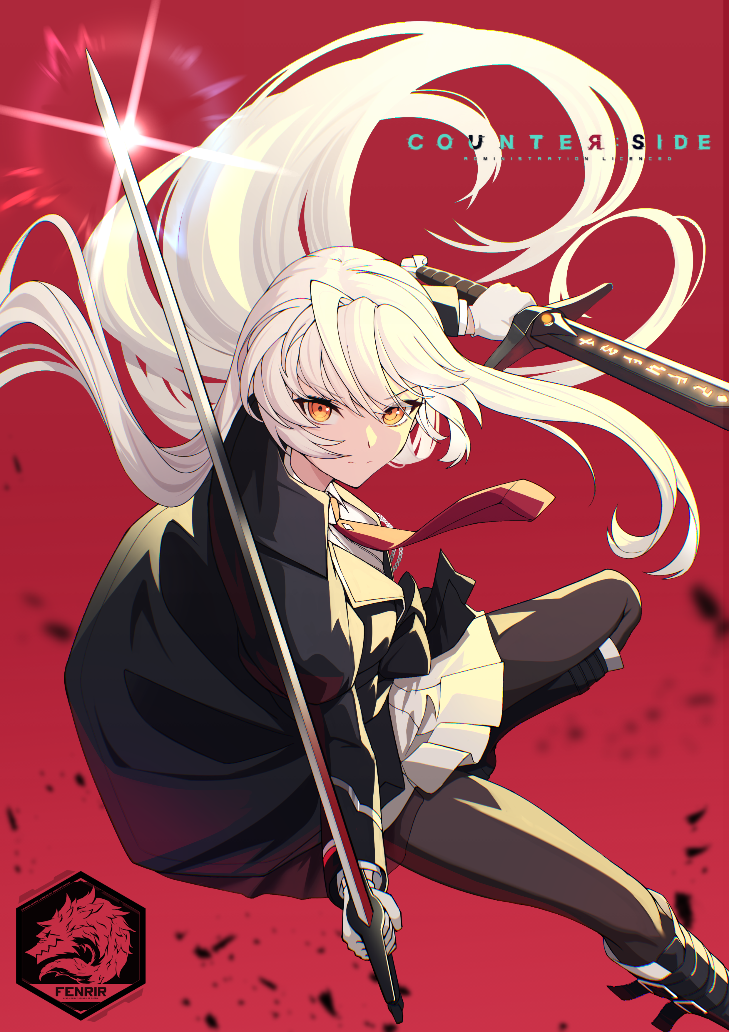 Counter Side ETT with White Hair and Sword HD Phone Wallpaper