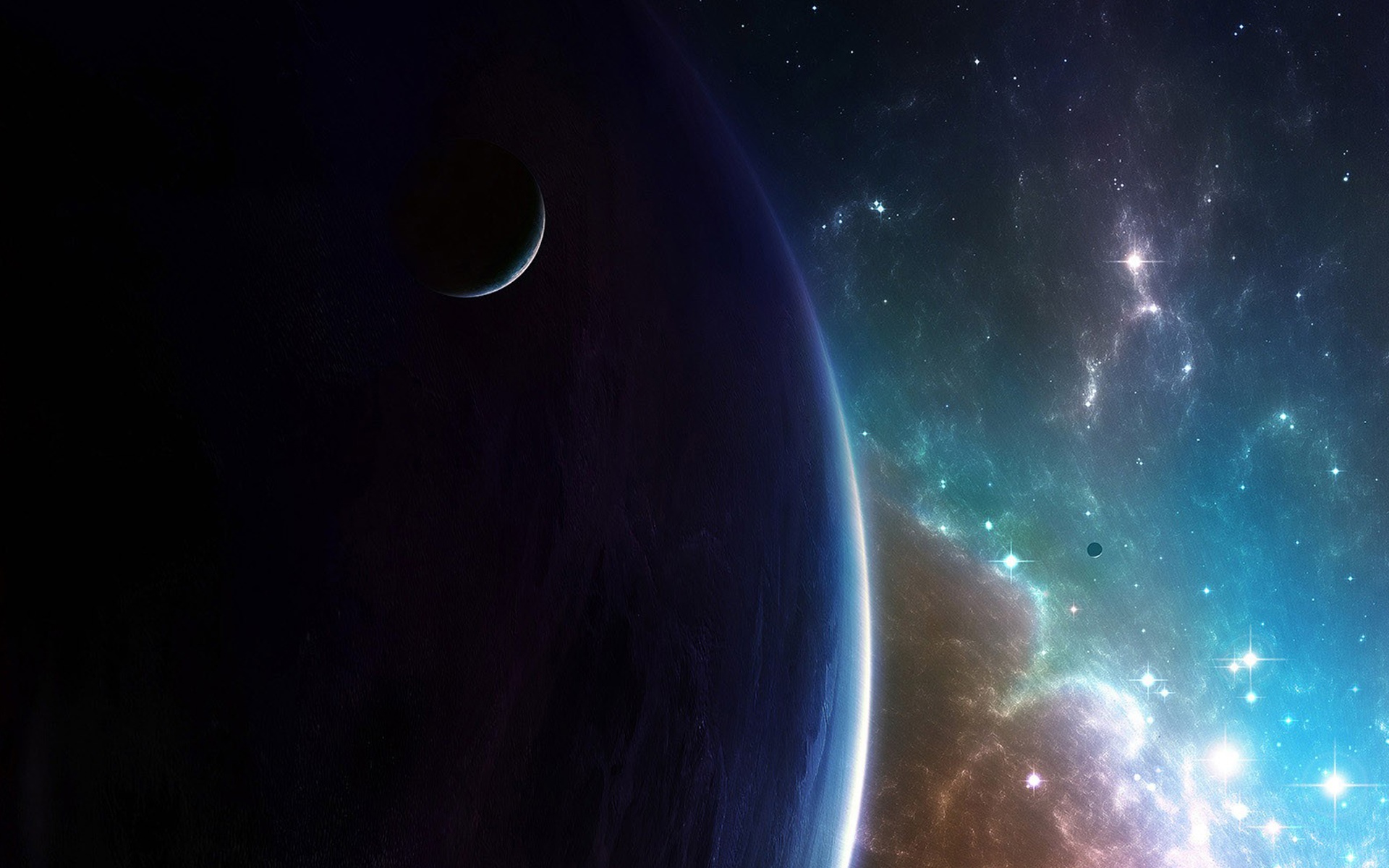 Space with a planet and galaxy HD Wallpaper