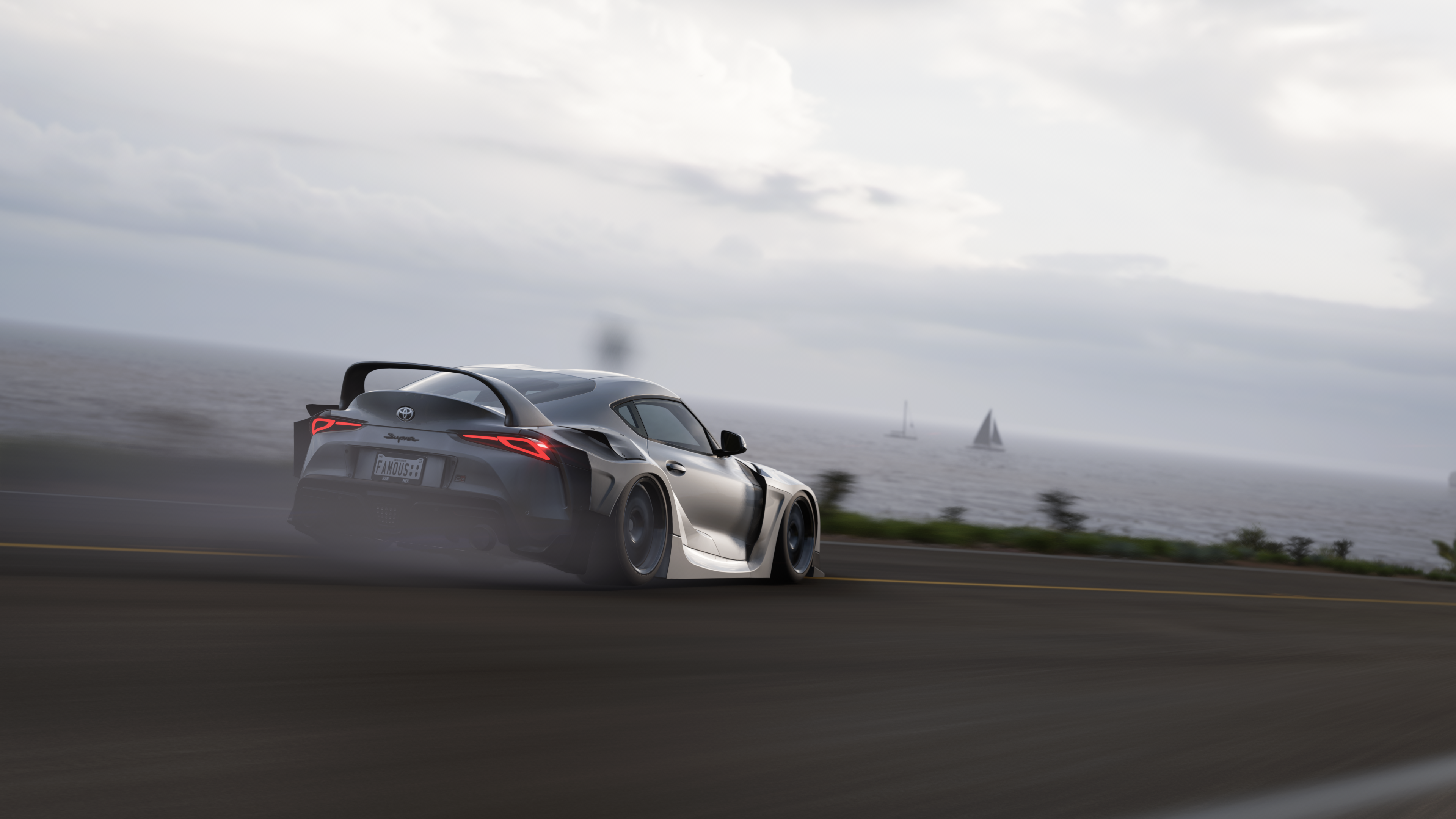 4K Toyota Supra drifting by the ocean HD Wallpaper