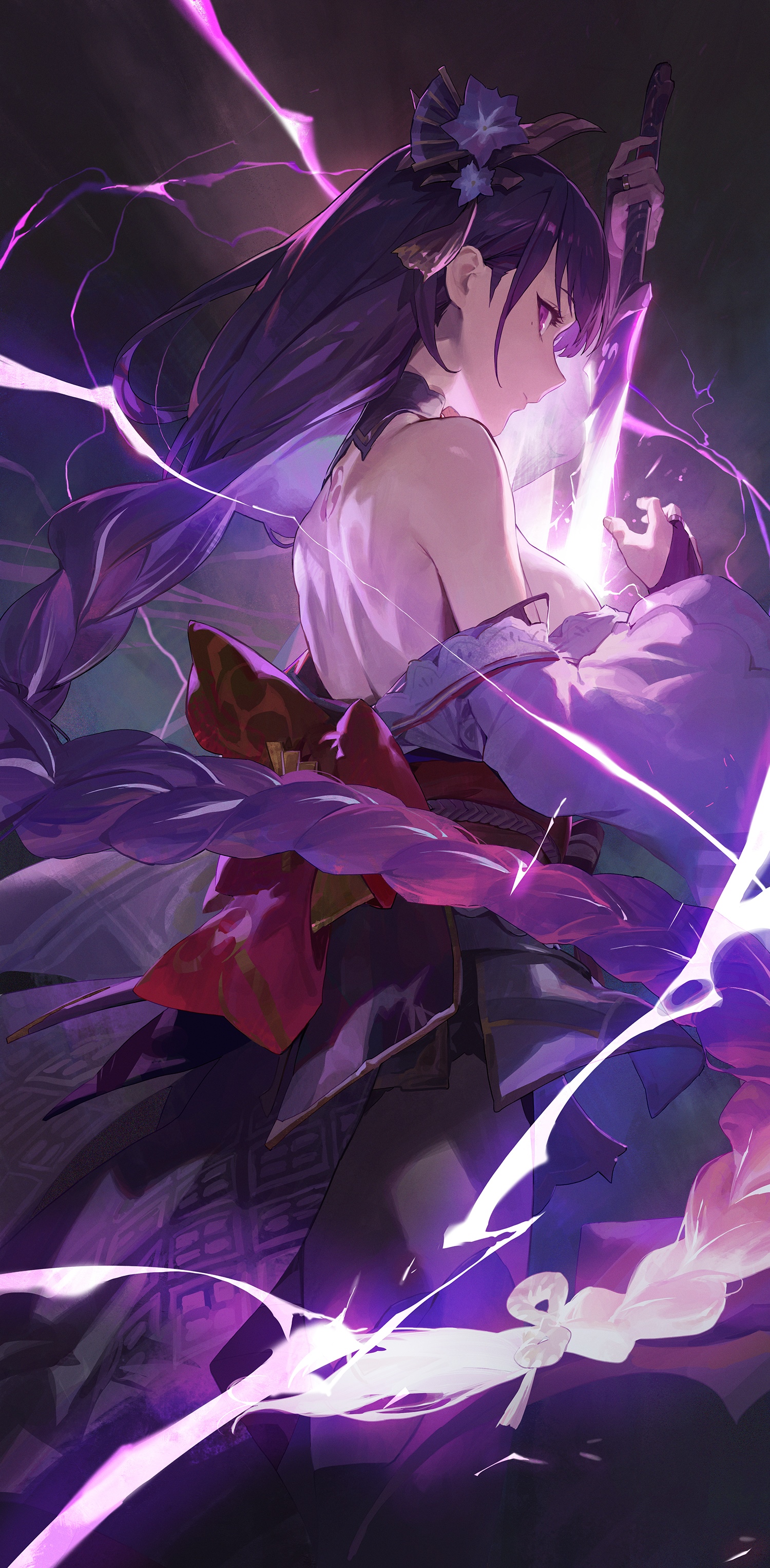 Raiden Shogun from Genshin Impact with sword HD Phone Wallpaper