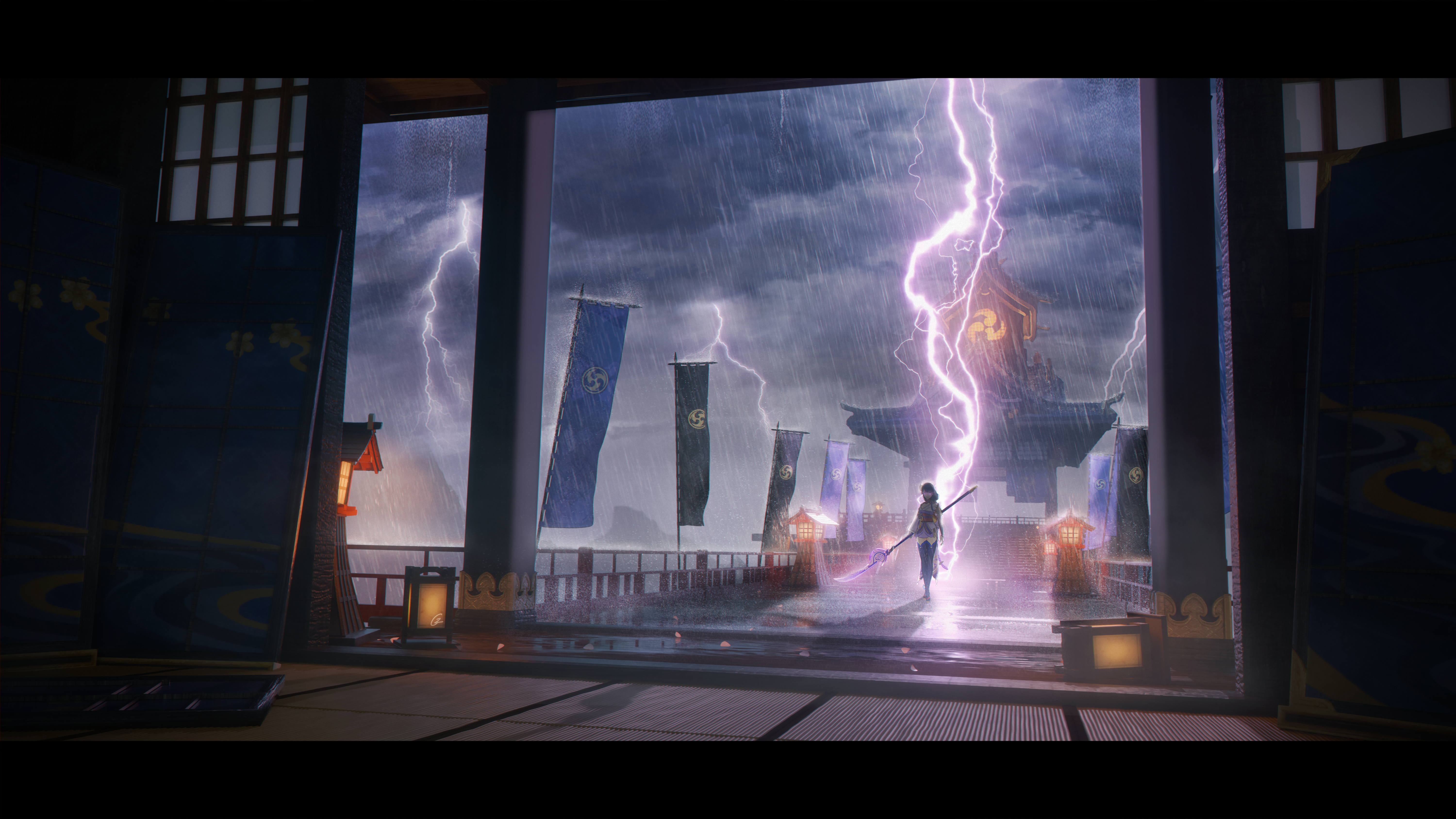 4K Raiden Shogun in Genshin Impact thunderstorm HD Wallpaper
