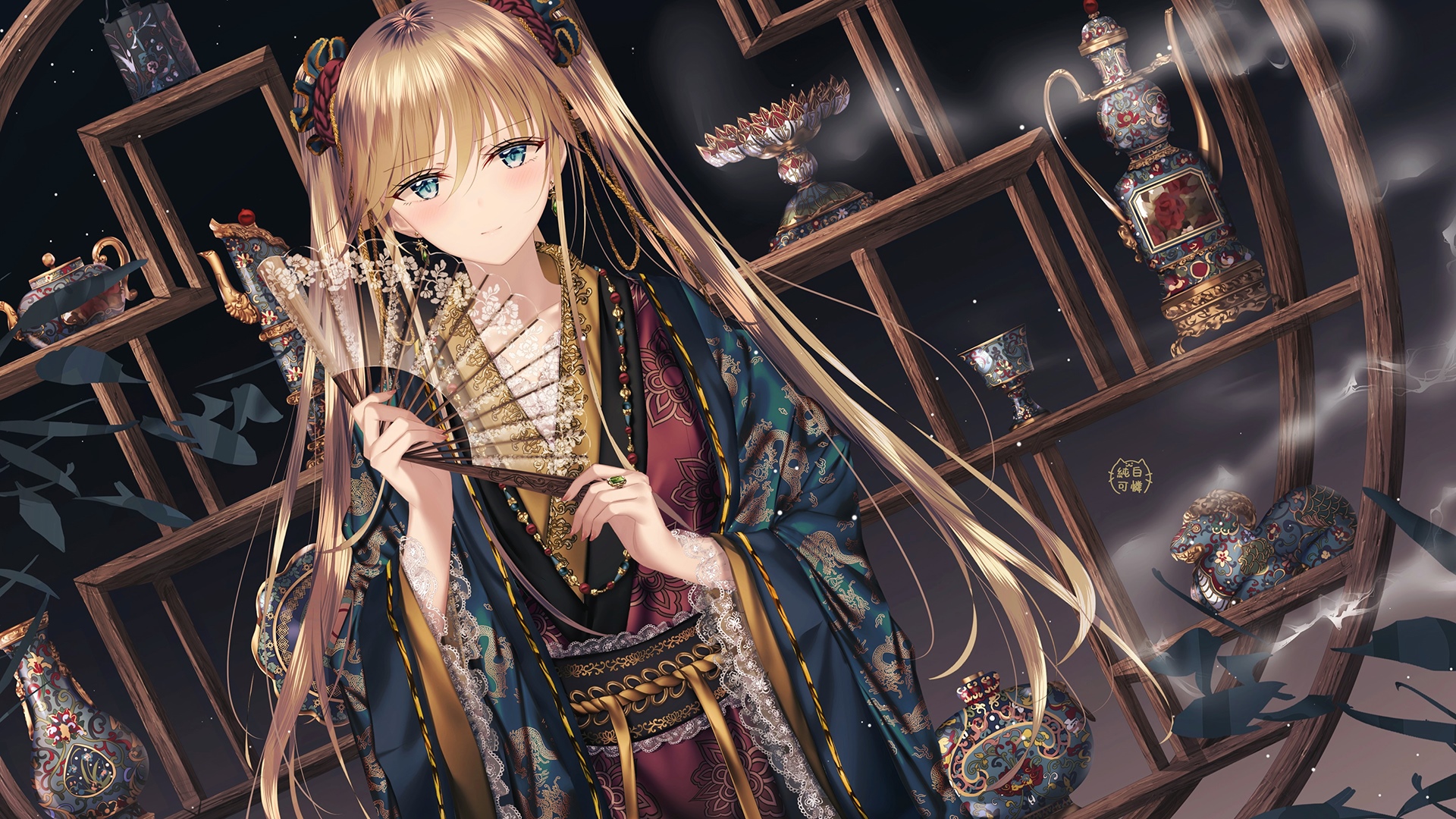 Junpaku Karen with Blonde Twintails in Chinese Clothing HD Wallpaper